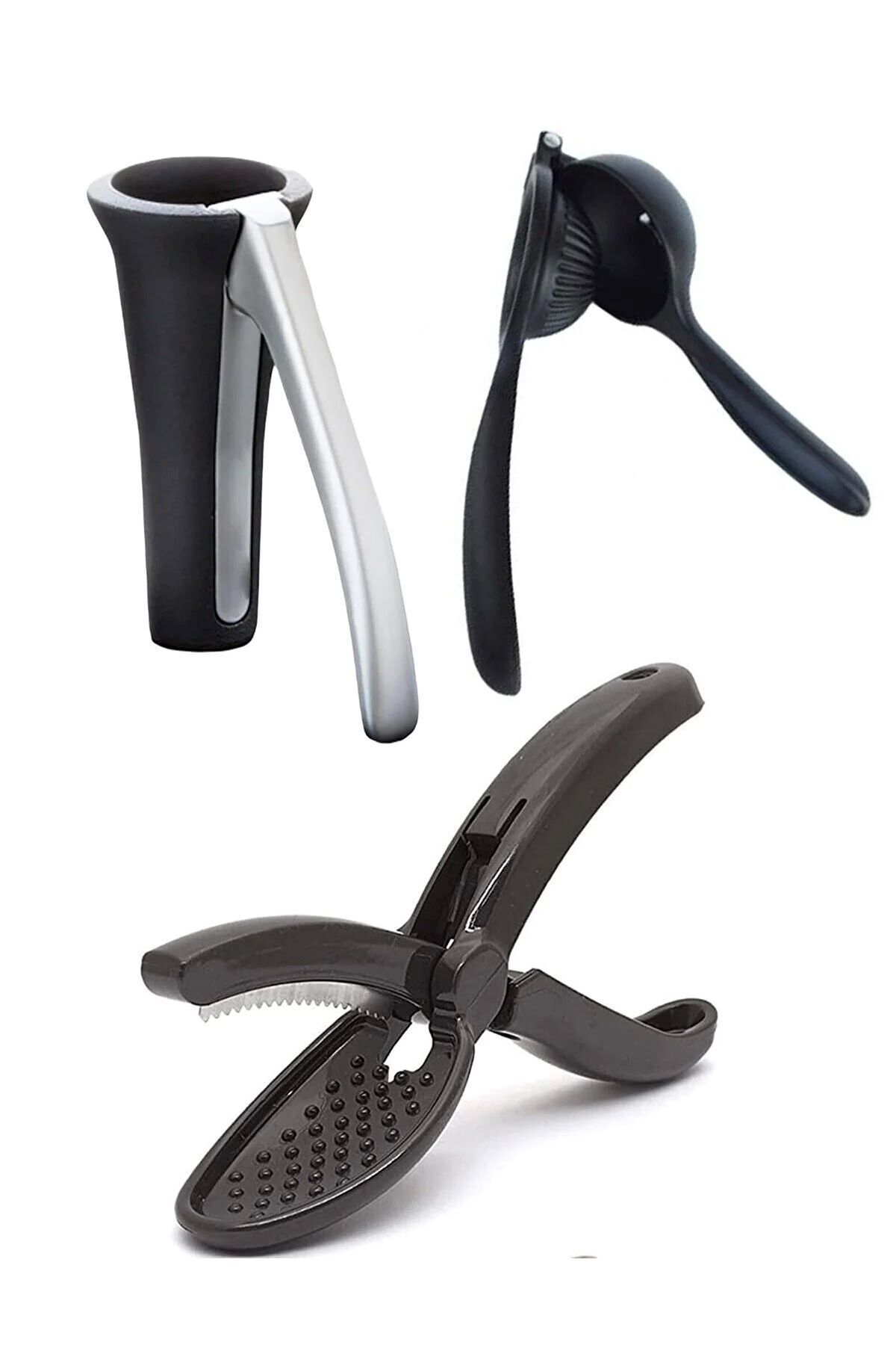 Fırsat Sende-Set of 3 Black Chestnut Scraper, Walnut Nut Cracker and Black Cast Lemon Squeezer 1
