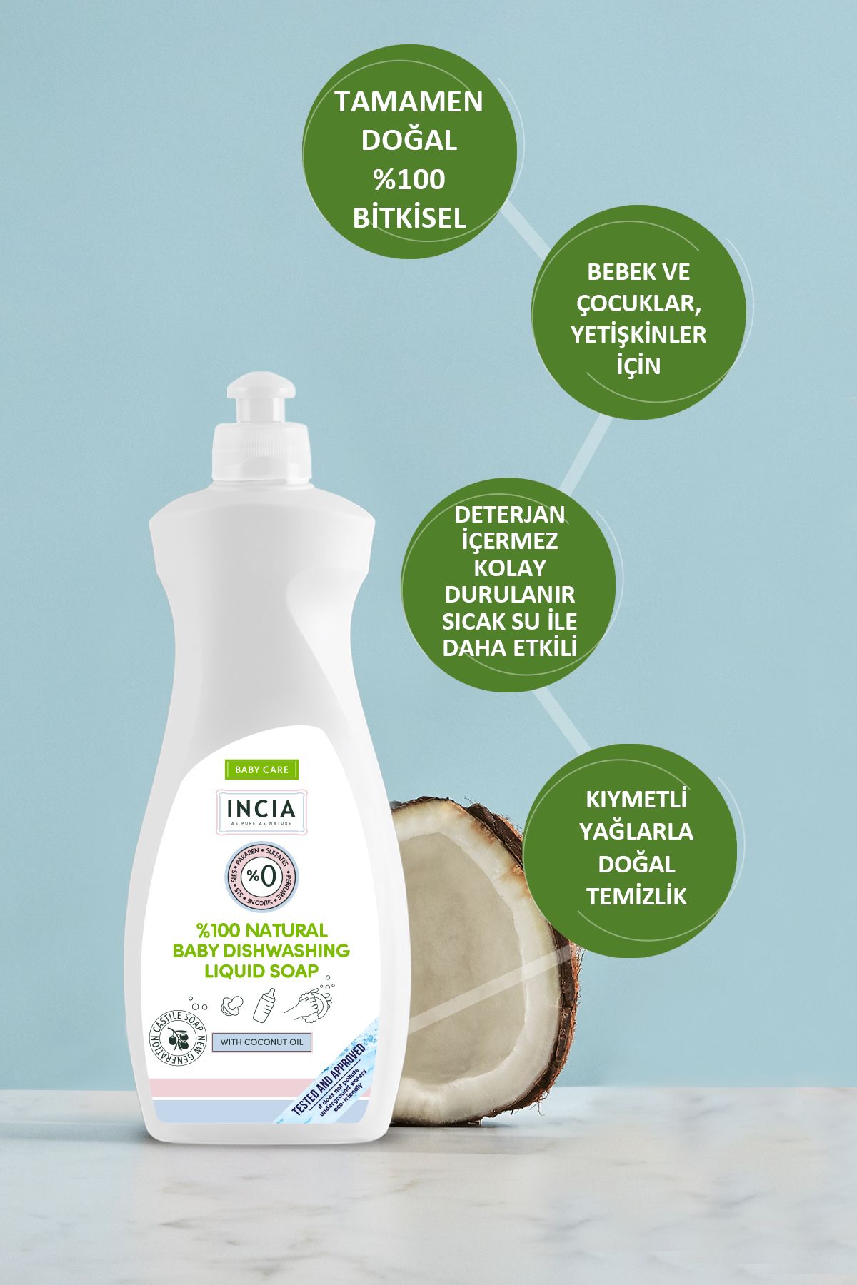%100 Doğal Bebek Bulaşık Sabunu Bitkisel Emzik Biberon Temizleyici Vegan 500 ml 2 X Adet