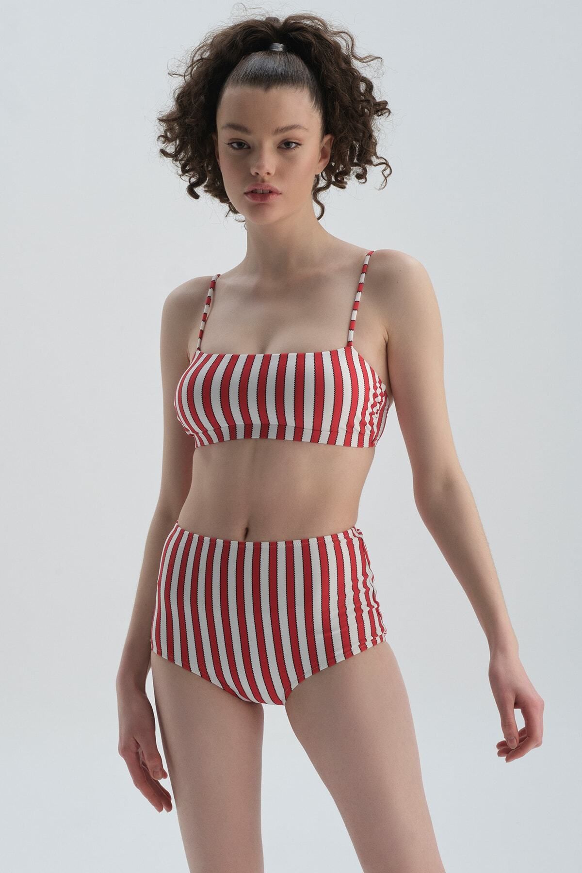 Dagi-Rot-weißes, kompaktes Bikini-Unterteil mit hoher Taille 3