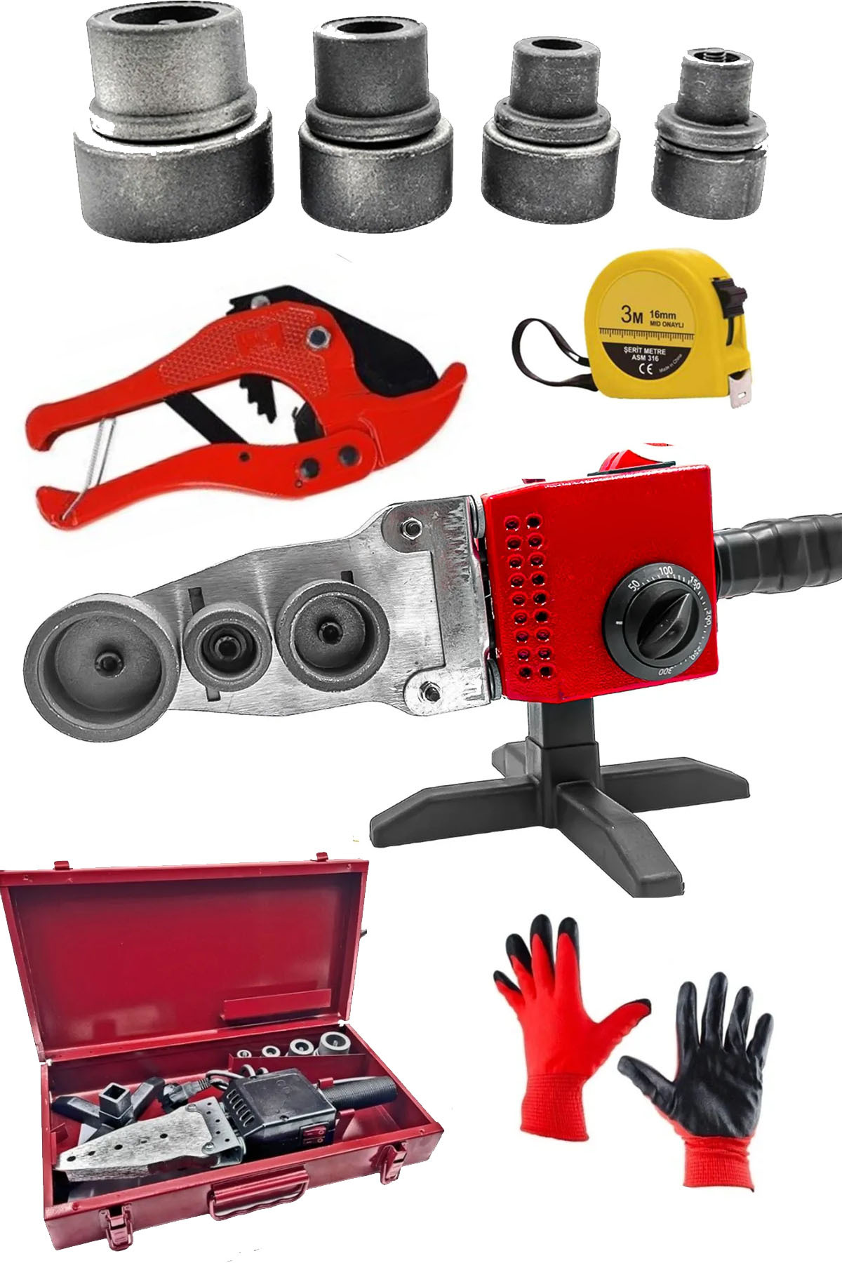 MOONSHOP Pro Çift Residanslı 1900 Watt Isı Ayarlı Pprc Büyük Plastik Boru Kaynak Makinesi Metre