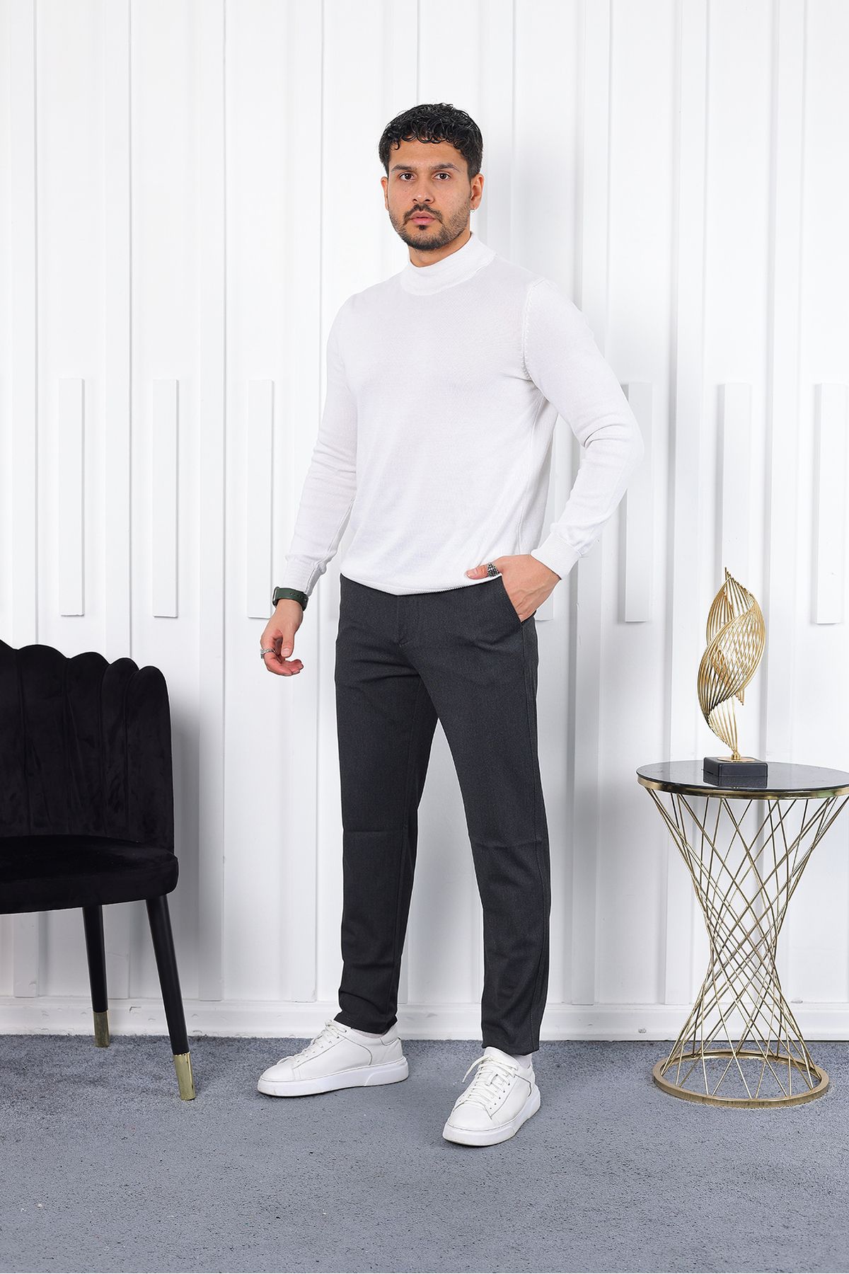 İDS COLLECTİON Thick Winter Anthracite Slim Fit Lycra Fabric Trousers