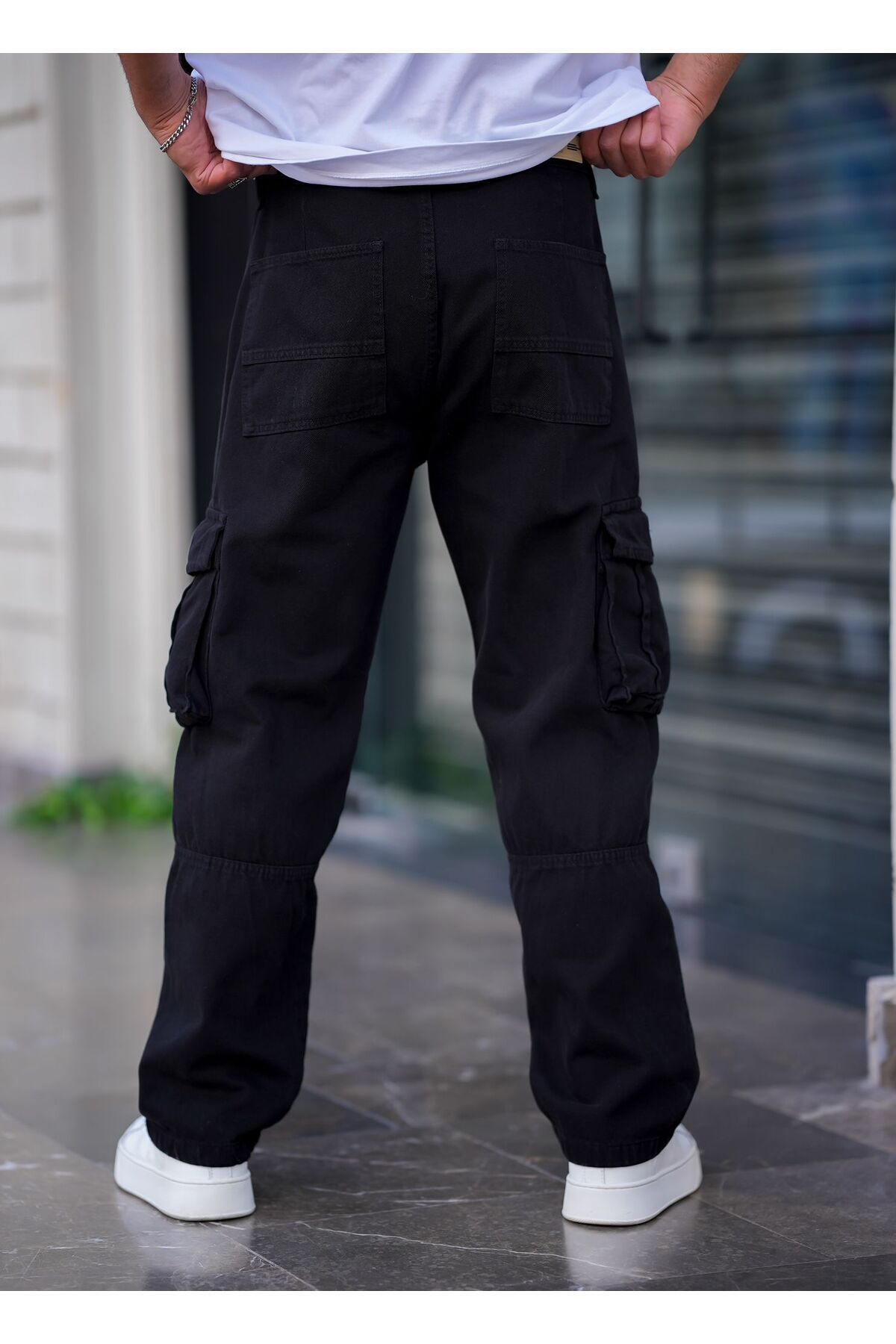 Tarz Cool-Pantaloni largi pentru bărbați cu buzunar cargo Culoare neagră 3