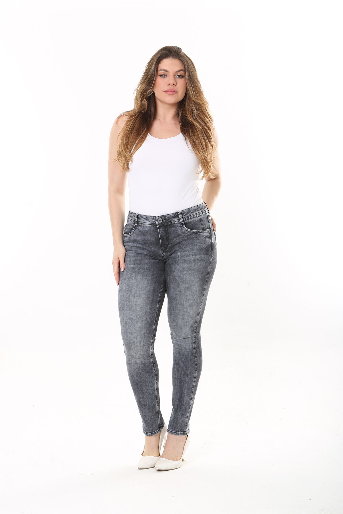 Şans-Women's Large Size Anthracite Lycra 5 Pocket Jeans 65N37477 5