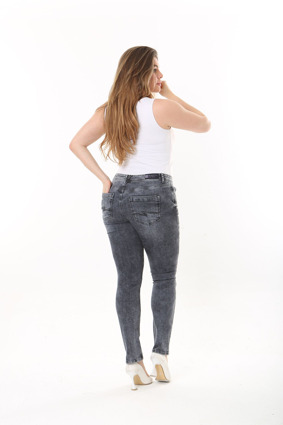 Şans-Women's Large Size Anthracite Lycra 5 Pocket Jeans 65N37477 8