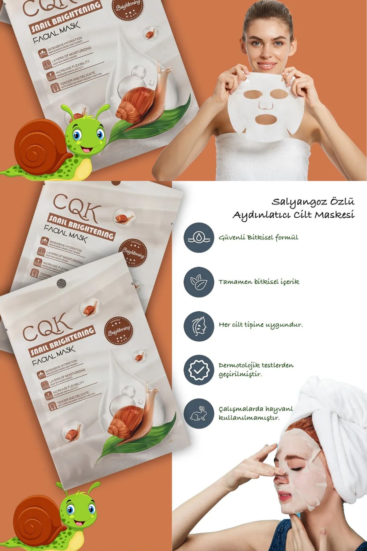 QNİAY-Snail Mask Brightening Hydration Mask with Centella Asiatica Extract 1 piece 30 ml 4