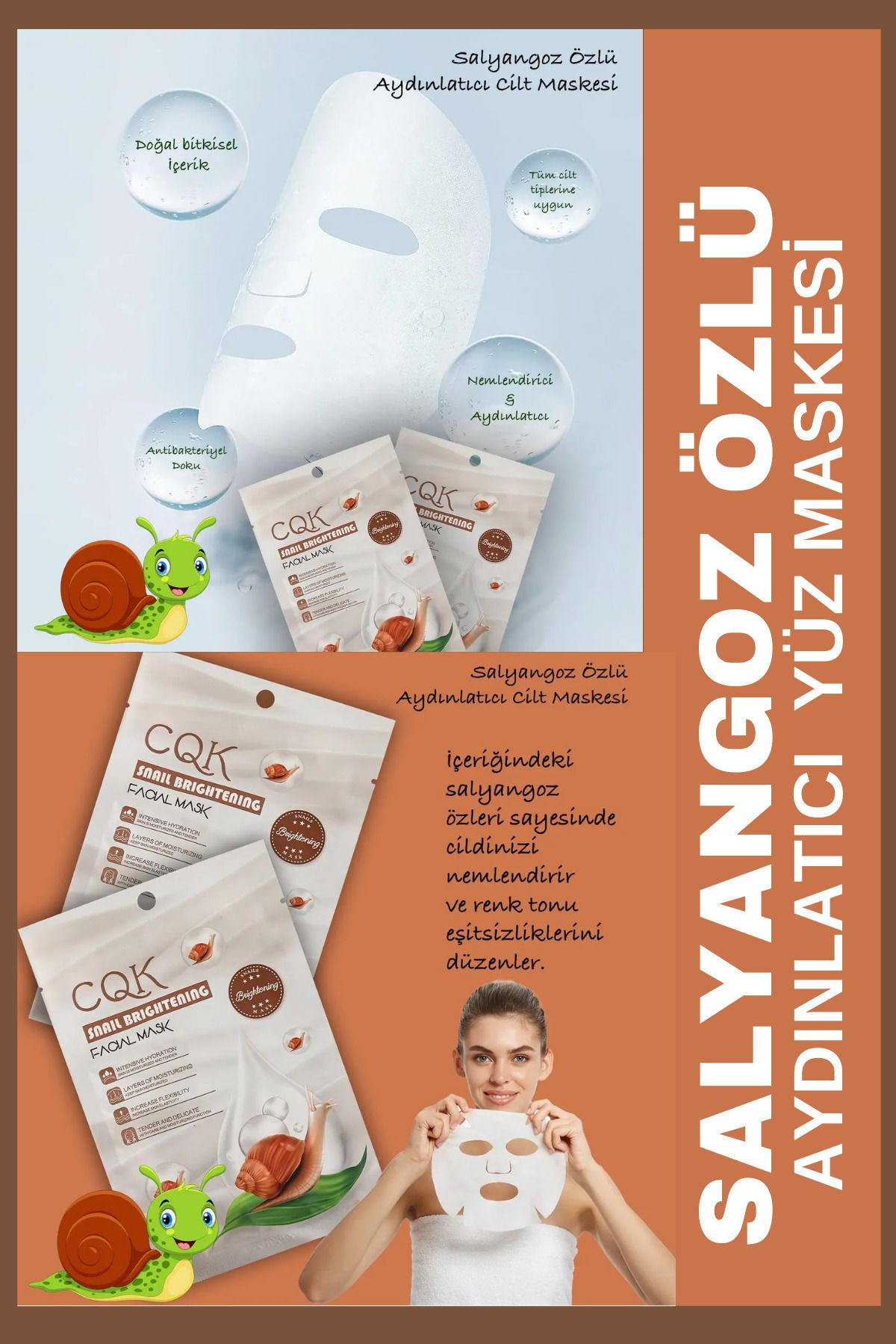 QNİAY-Snail Mask Brightening Hydration Mask with Centella Asiatica Extract 1 piece 30 ml 1