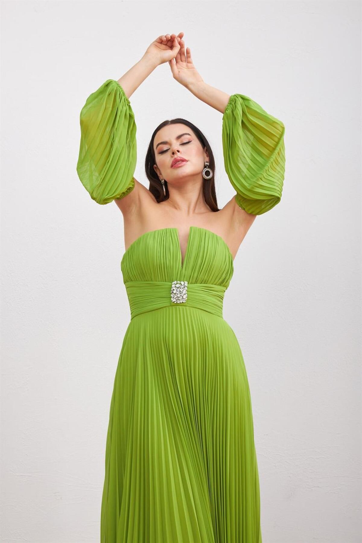 Green chiffon dress on sale