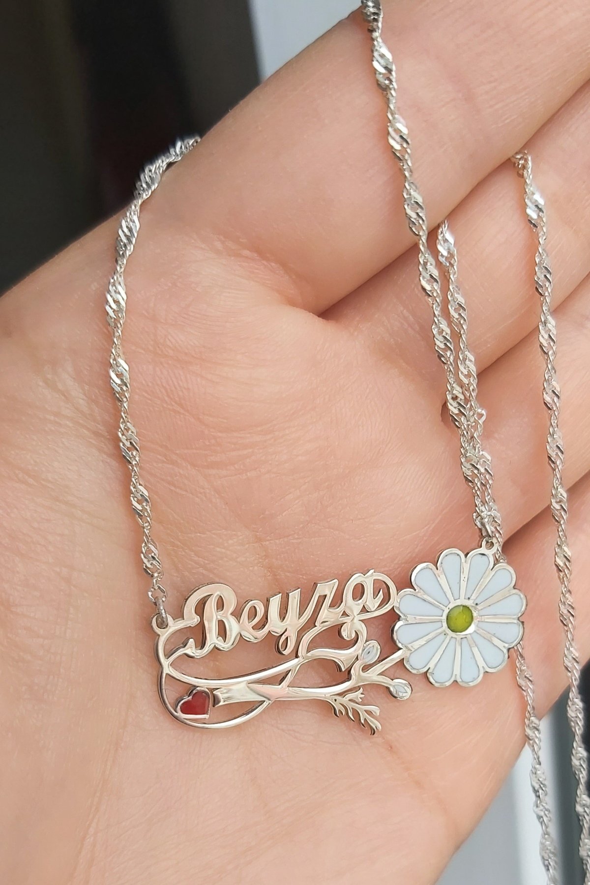 925 Ayar Gümüş İsimli Papatya Kolye