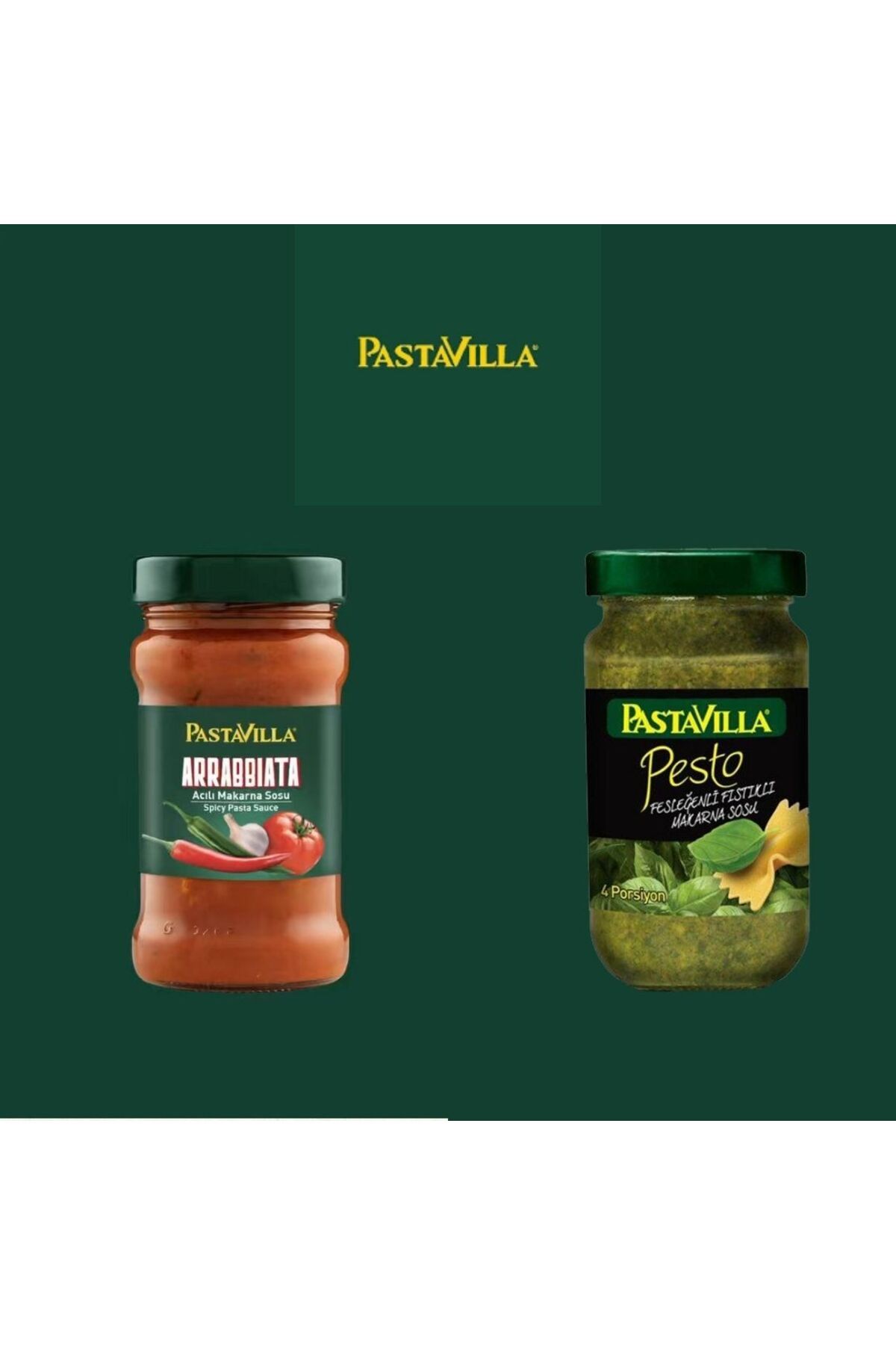 Pastavilla Pesto Fesleğenli Fıstıklı Makarna Sosu 190 Gr + Arrabbıata Acılı Makarna Sosu 300 Gr.