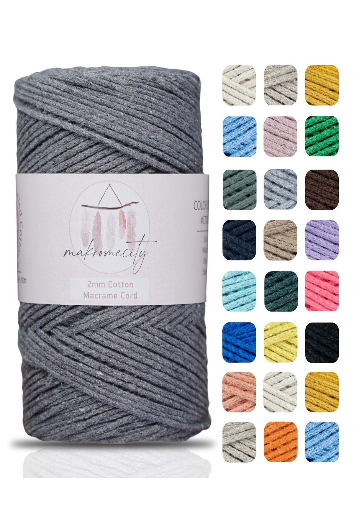 Premium Cotton Macrame Drawstring Dark Grey 200g 150 Meters 2mm Cotton Macrame Bags Drawstring Underplate Rope