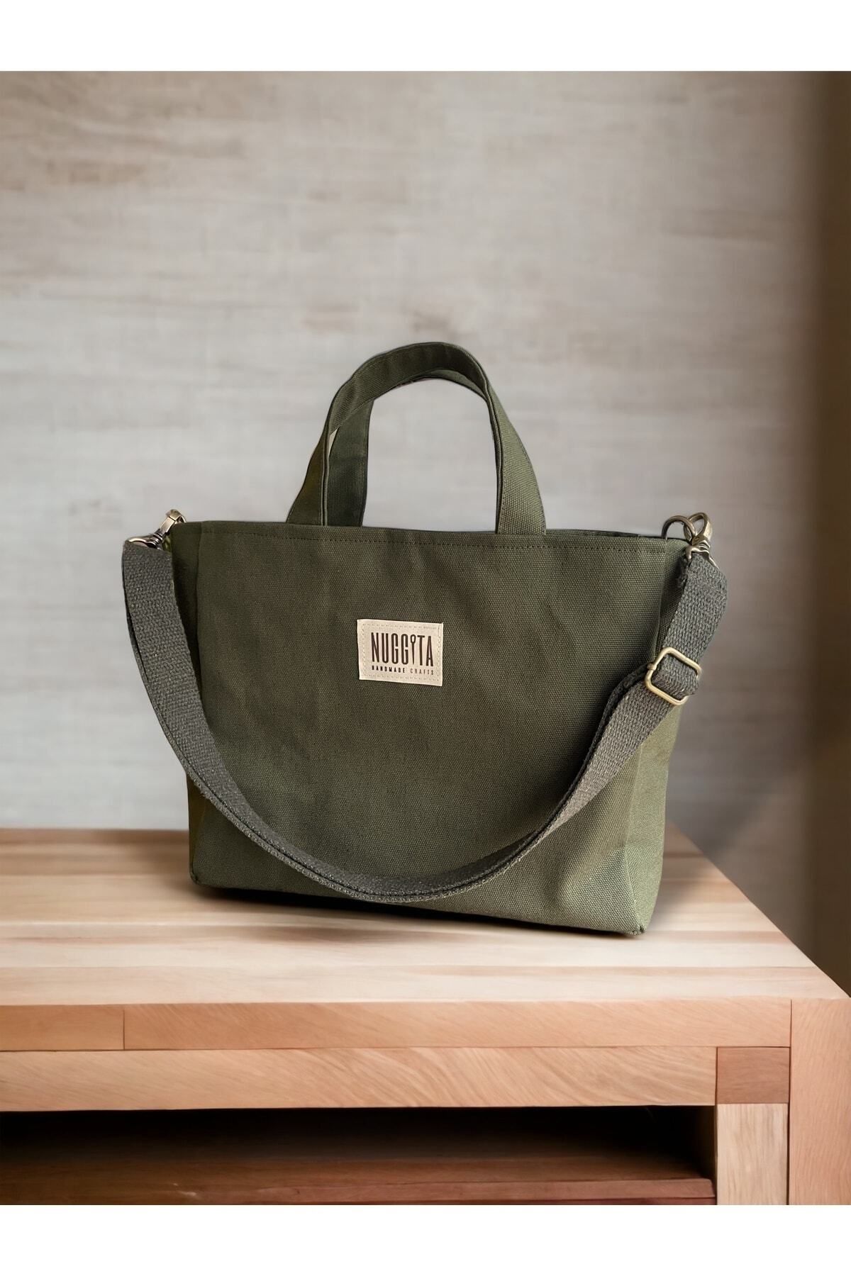 Nuggita-Medium Size Khaki Linen Canvas Crossbody Handbag and Organizer / Clutch Set 2
