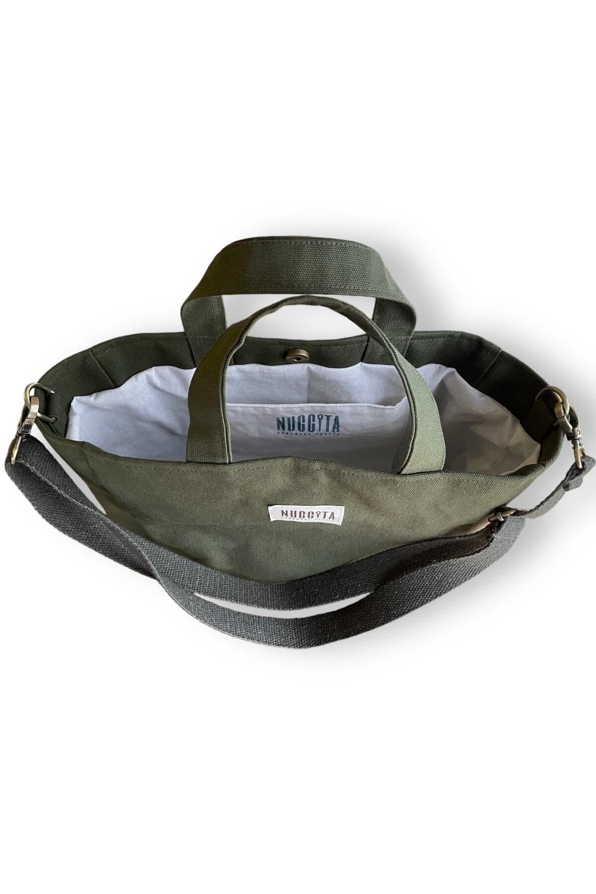 Nuggita-Medium Size Khaki Linen Canvas Crossbody Handbag and Organizer / Clutch Set 5