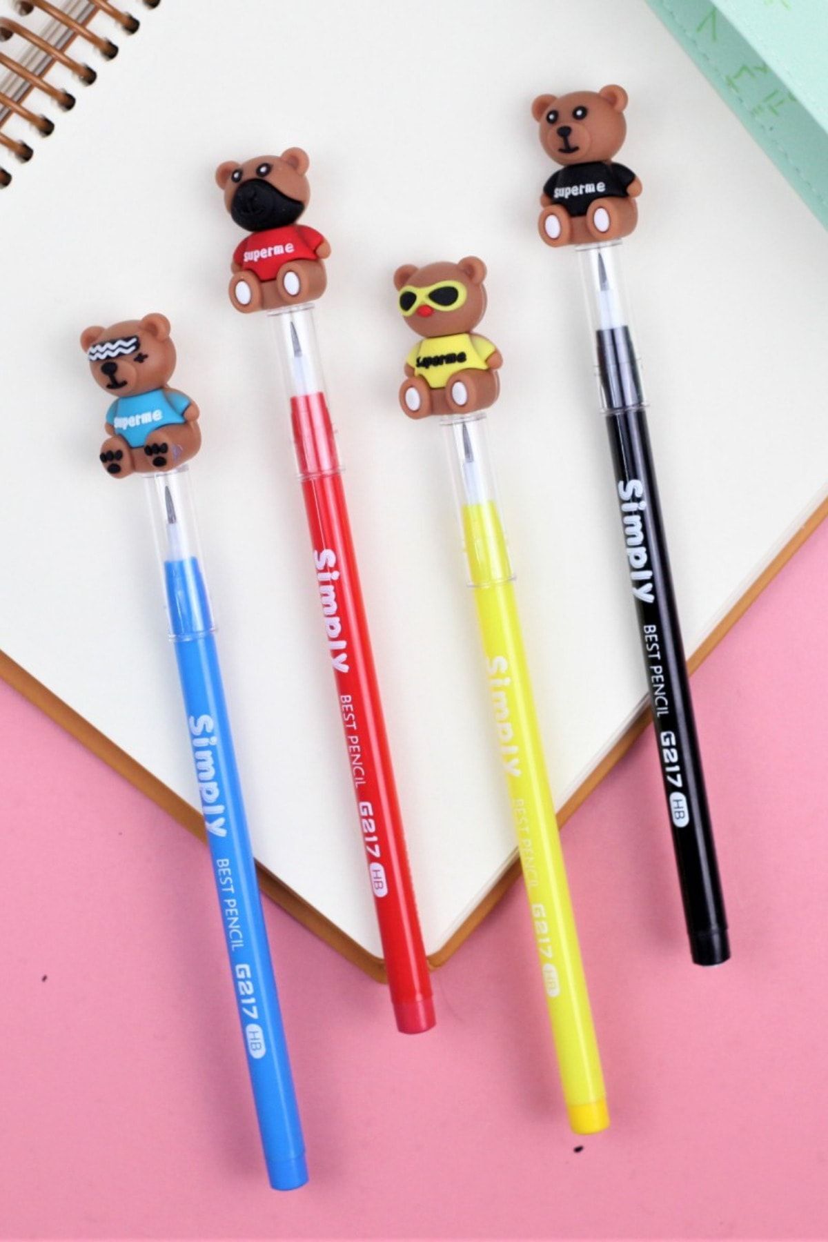 NaSaDAN Renkli Ayıcık Başlıklı Yumurtlayan Kalem 4 Adet