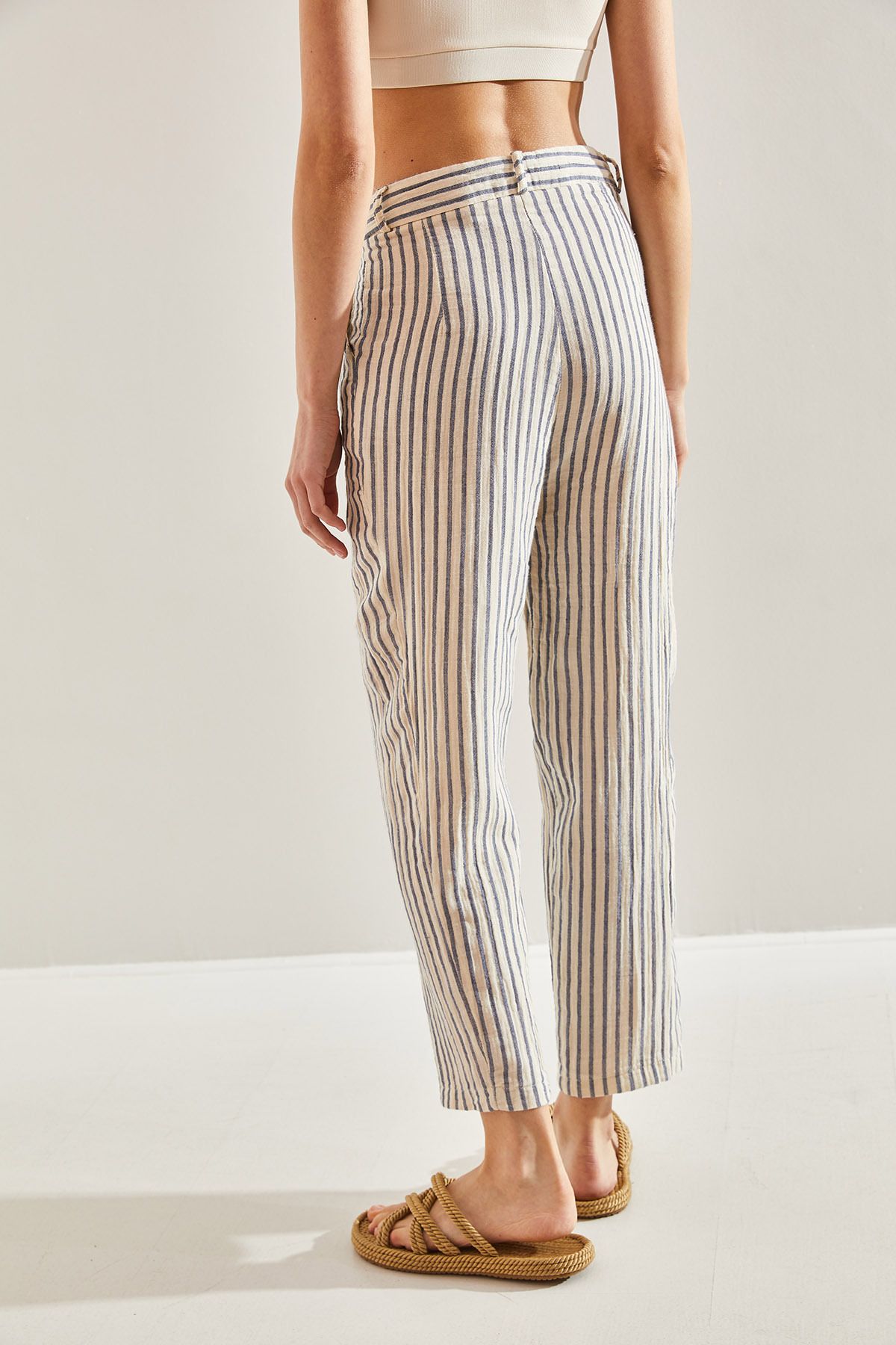 Bianco Lucci-Women's Striped Front Placket Trousers 3