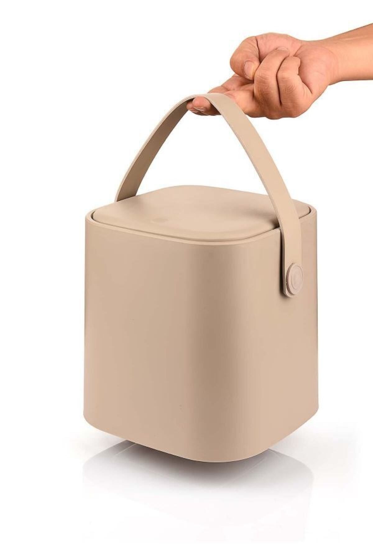 Carat Home-4 Lt Latte Countertop Kitchen Trash Can - with Click Lid, Handle and Inner Bucket 7