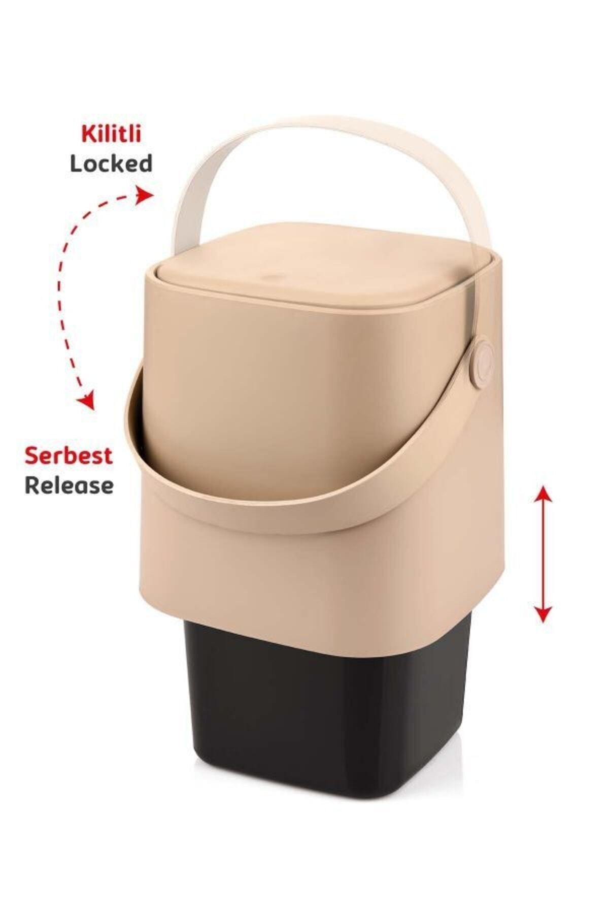 Carat Home-4 Lt Latte Countertop Kitchen Trash Can - with Click Lid, Handle and Inner Bucket 4