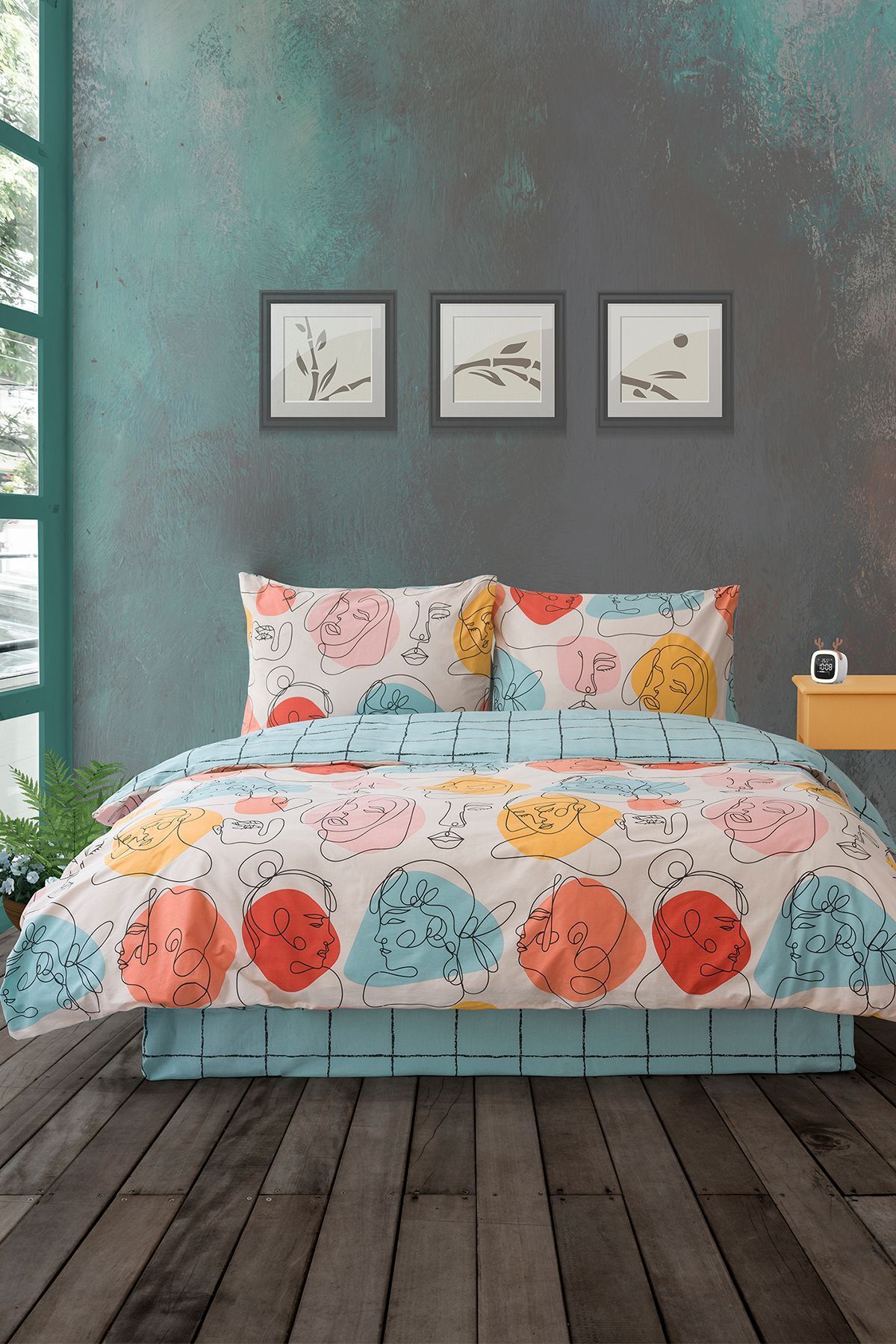 Cozy Home-طقم غطاء لحاف مرن مزدوج الحجم باللون النعناعي الحديث 2