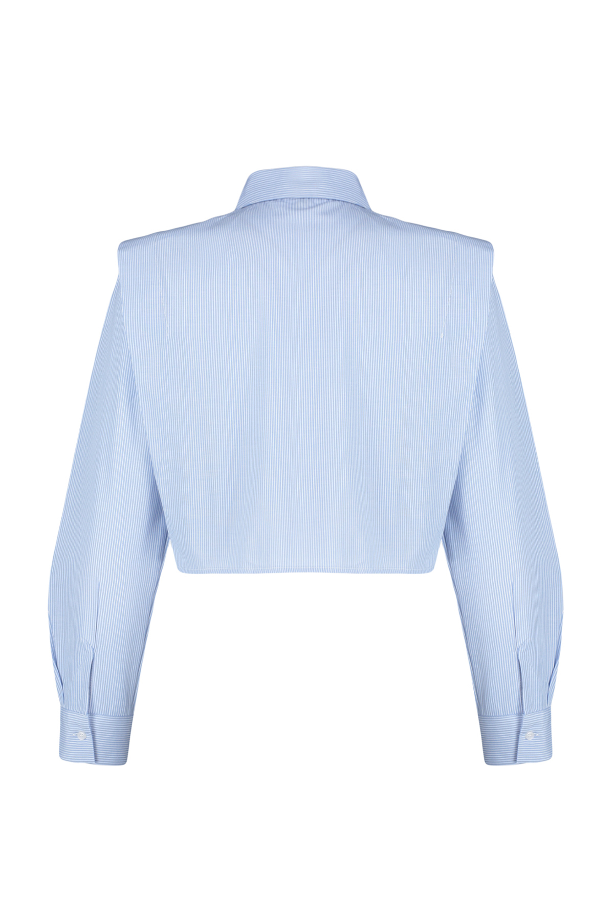 Trendyolmilla  Mavi Kolları Vatkalı Taşlı Crop Dokuma Gömlek TWOSS24GO00041 - Görsel 13