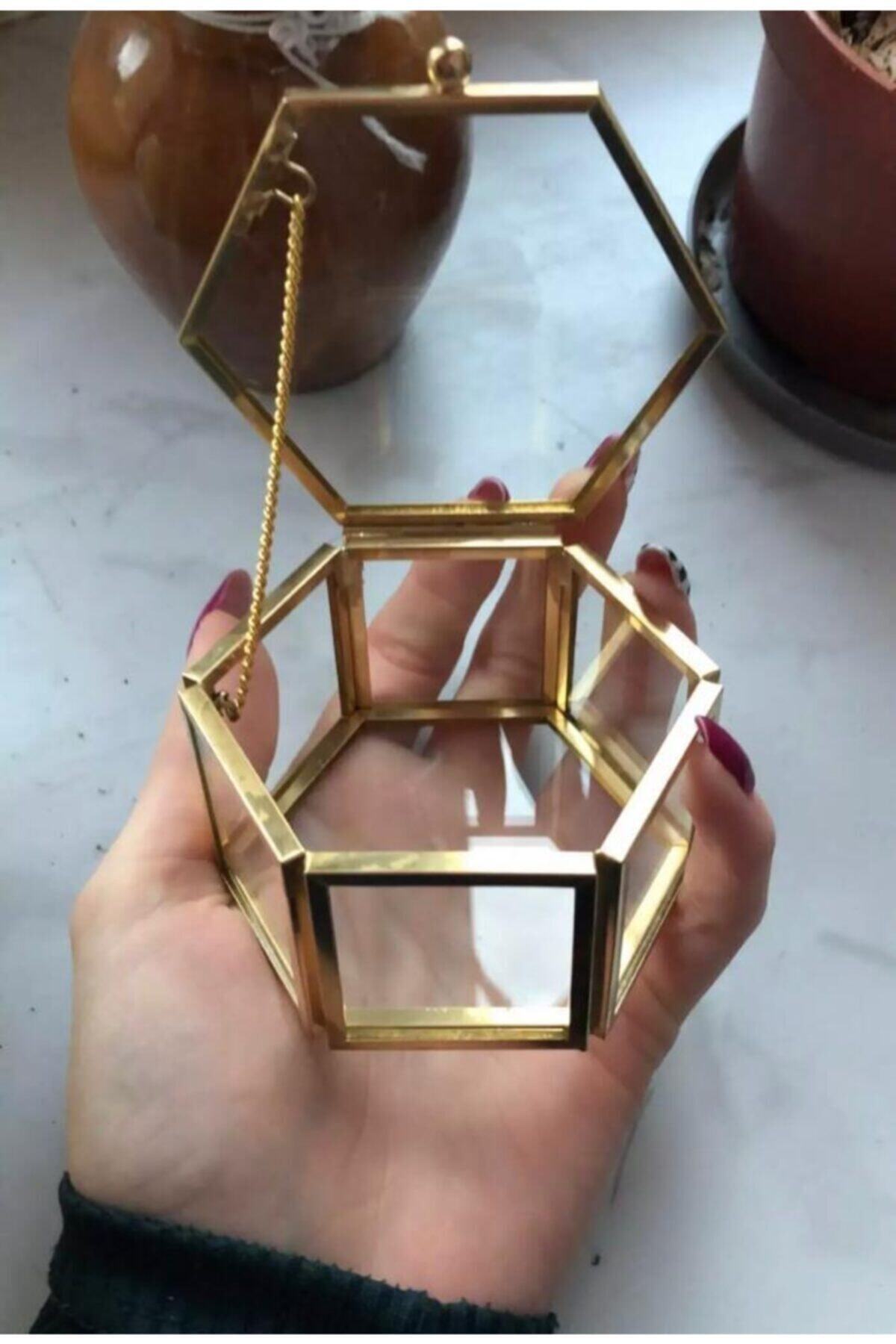 Glass, Jewelry Box, Hexagonal Promise, Engagement Ring Box (GOLD)