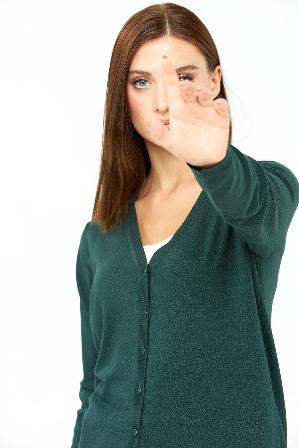 Desen Triko Women s Lycra Basic Long Sleeve V Neck Cardigan Nefti