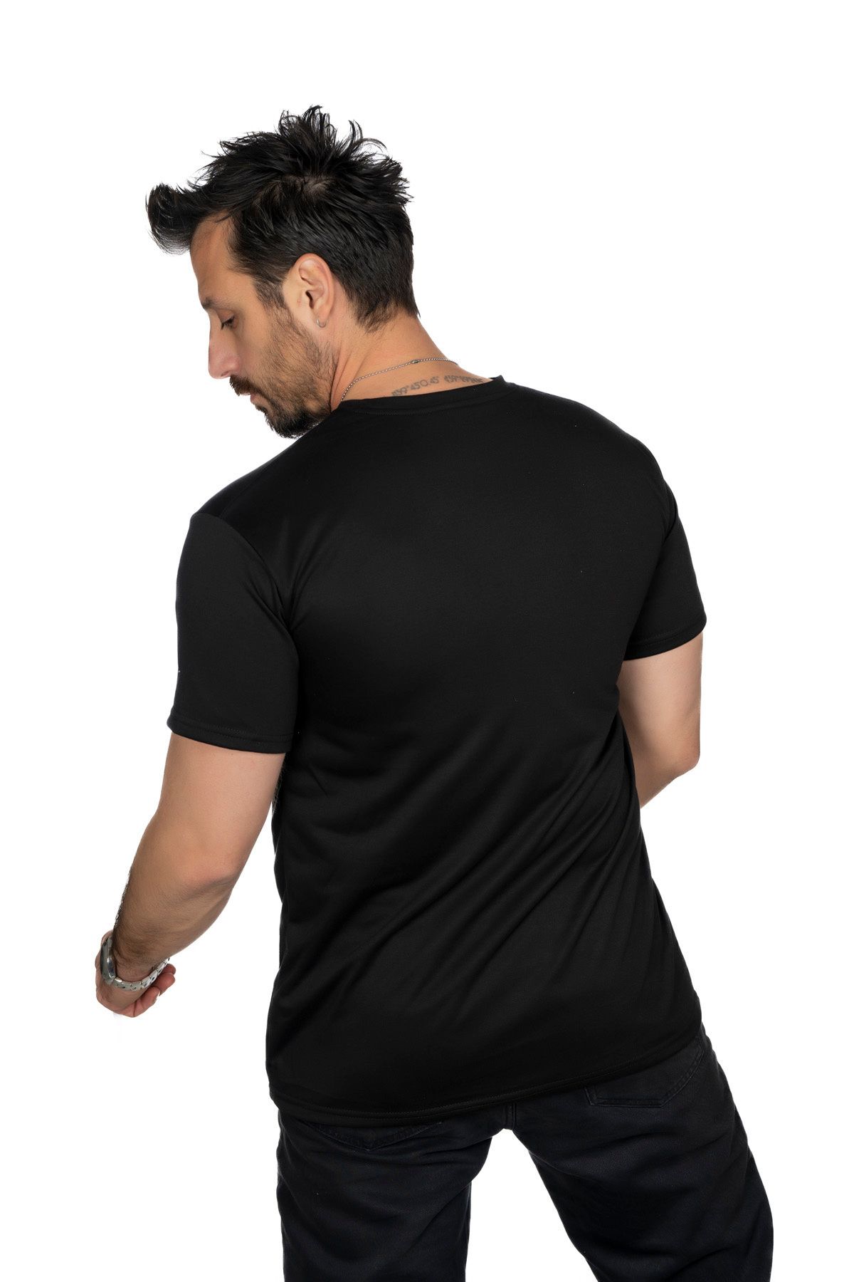 MAXI DRY-Men's Anti-Oversweat Crew Neck T-Shirt, Wetness Leak-Proof, Double Layer, Black 3