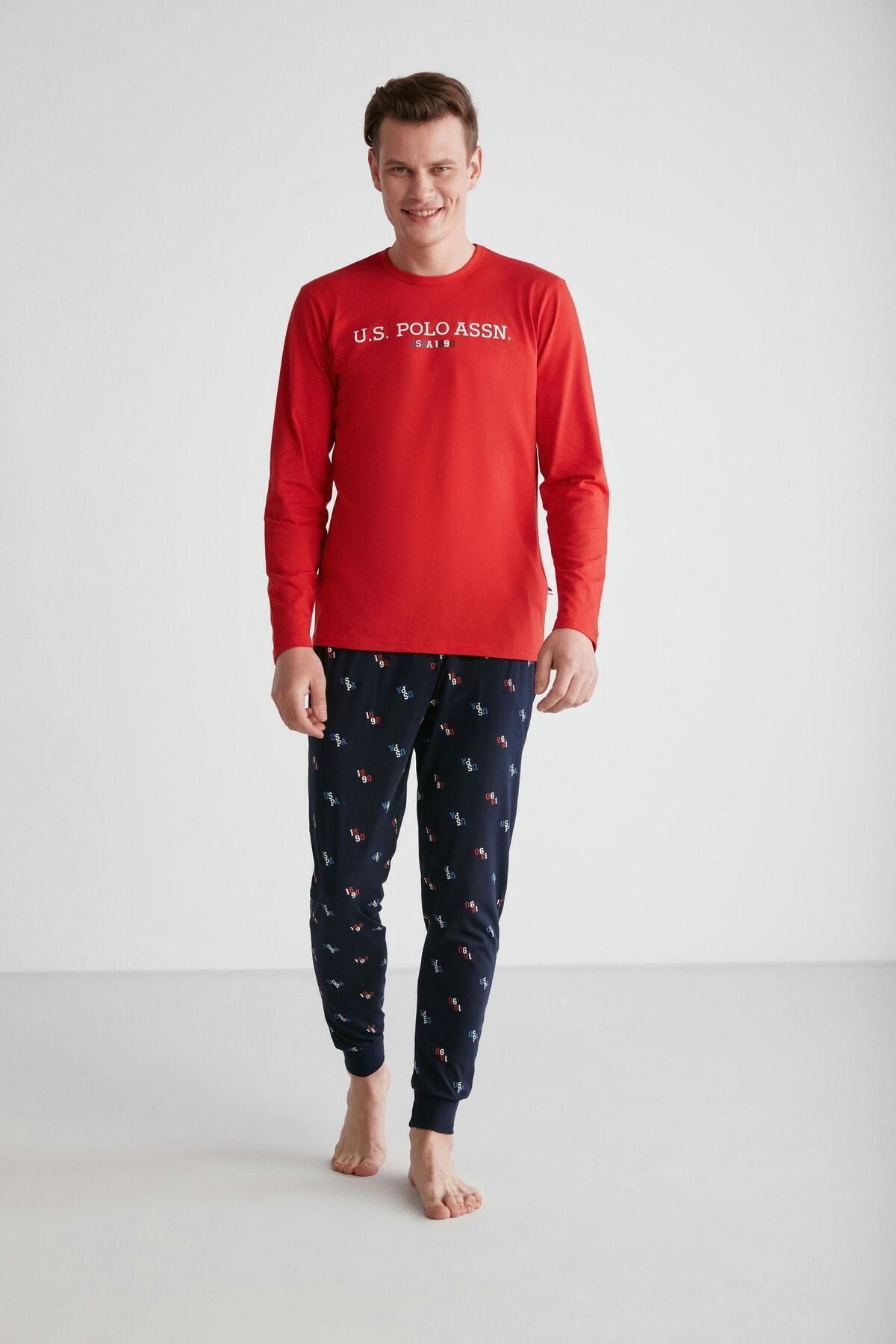 U.S. Polo Assn. BASE. POLO ASSN. Men s Red Round Collar Pajama