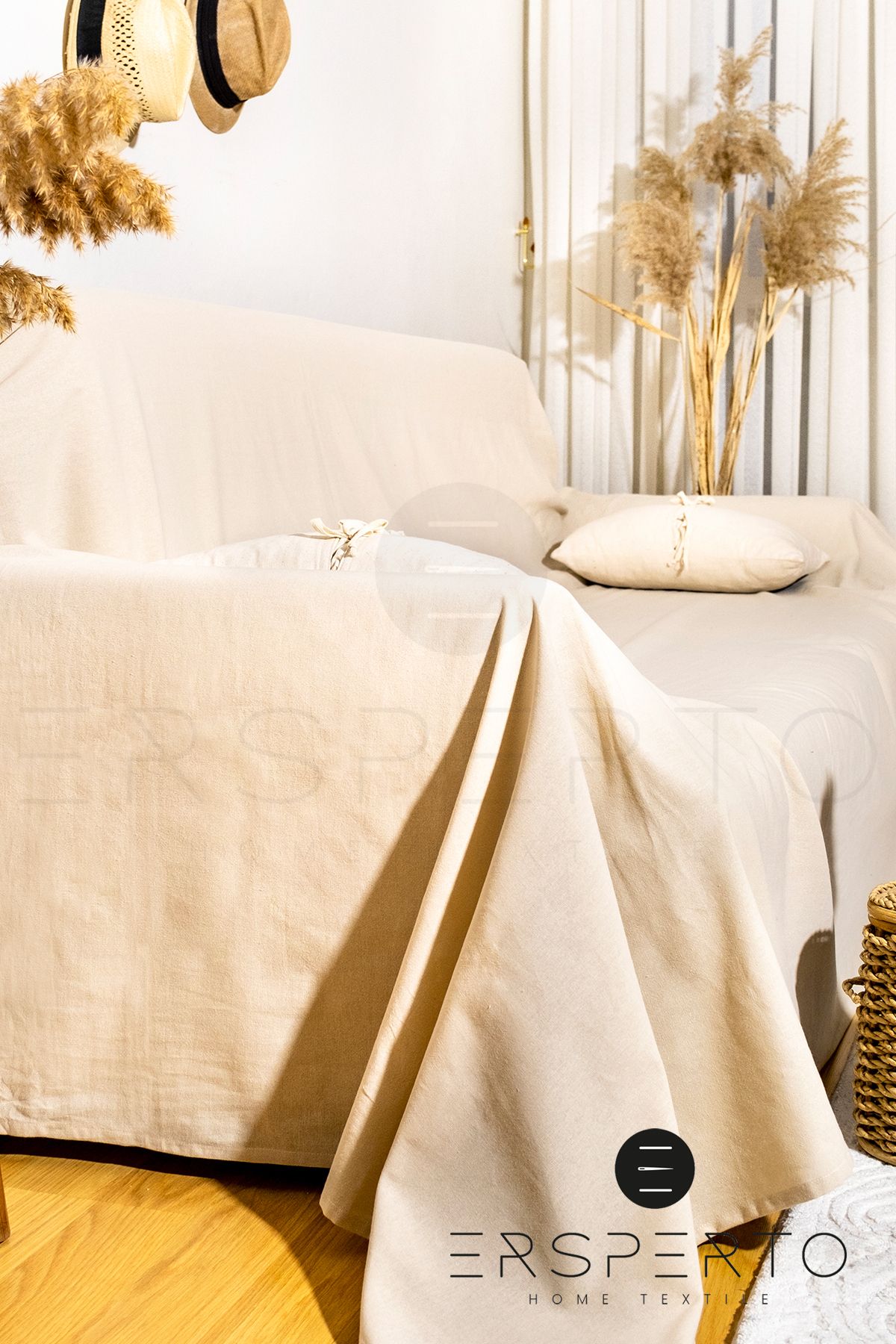 Ersperto-Natural Linen Sofa Cover 180X120 cm 1