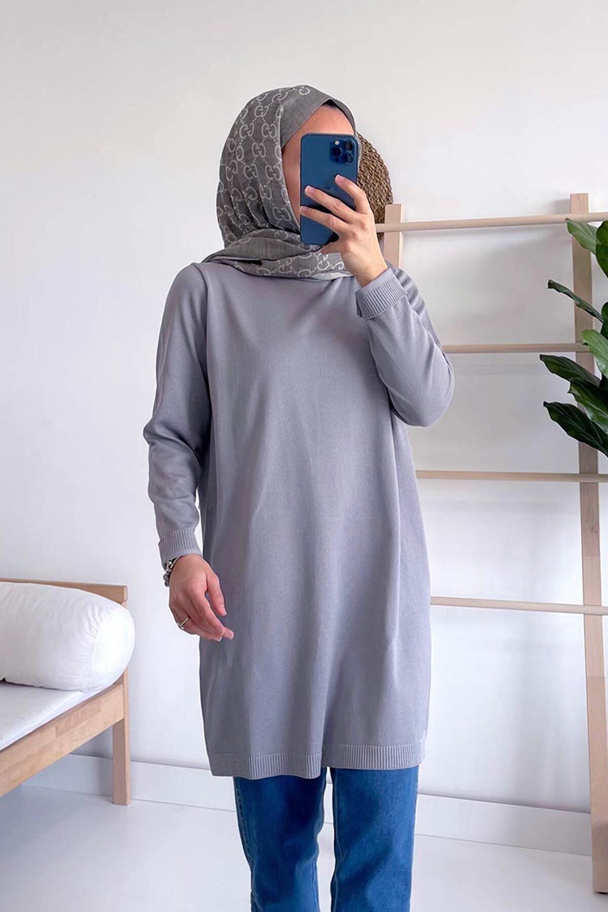 Ka Hijab Basic Merserize Tesettur Tunik Gri Fiyat Yorumlar Trendyol