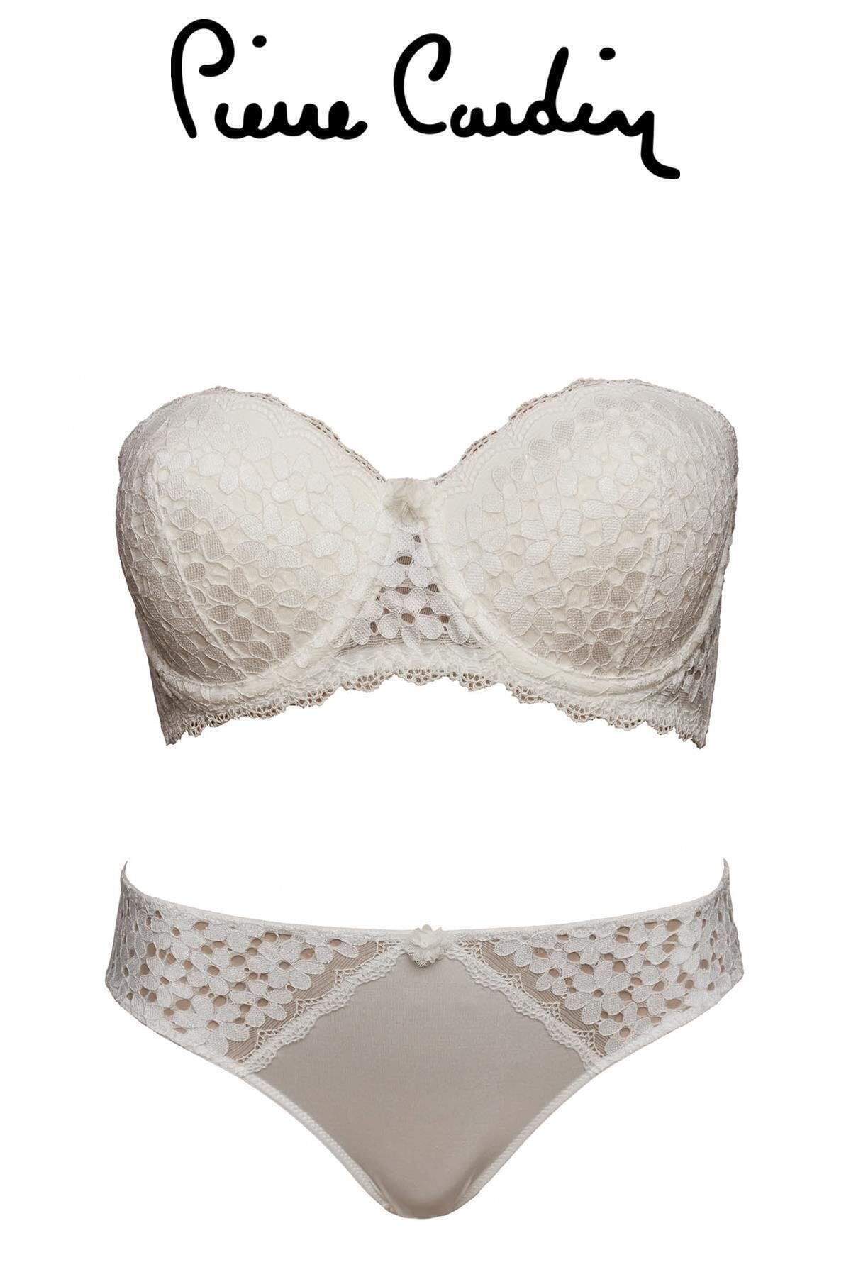 Pierre Cardin-Women's Ecru 4581 Pansy Underwire Padded Strapless Bra Set 4