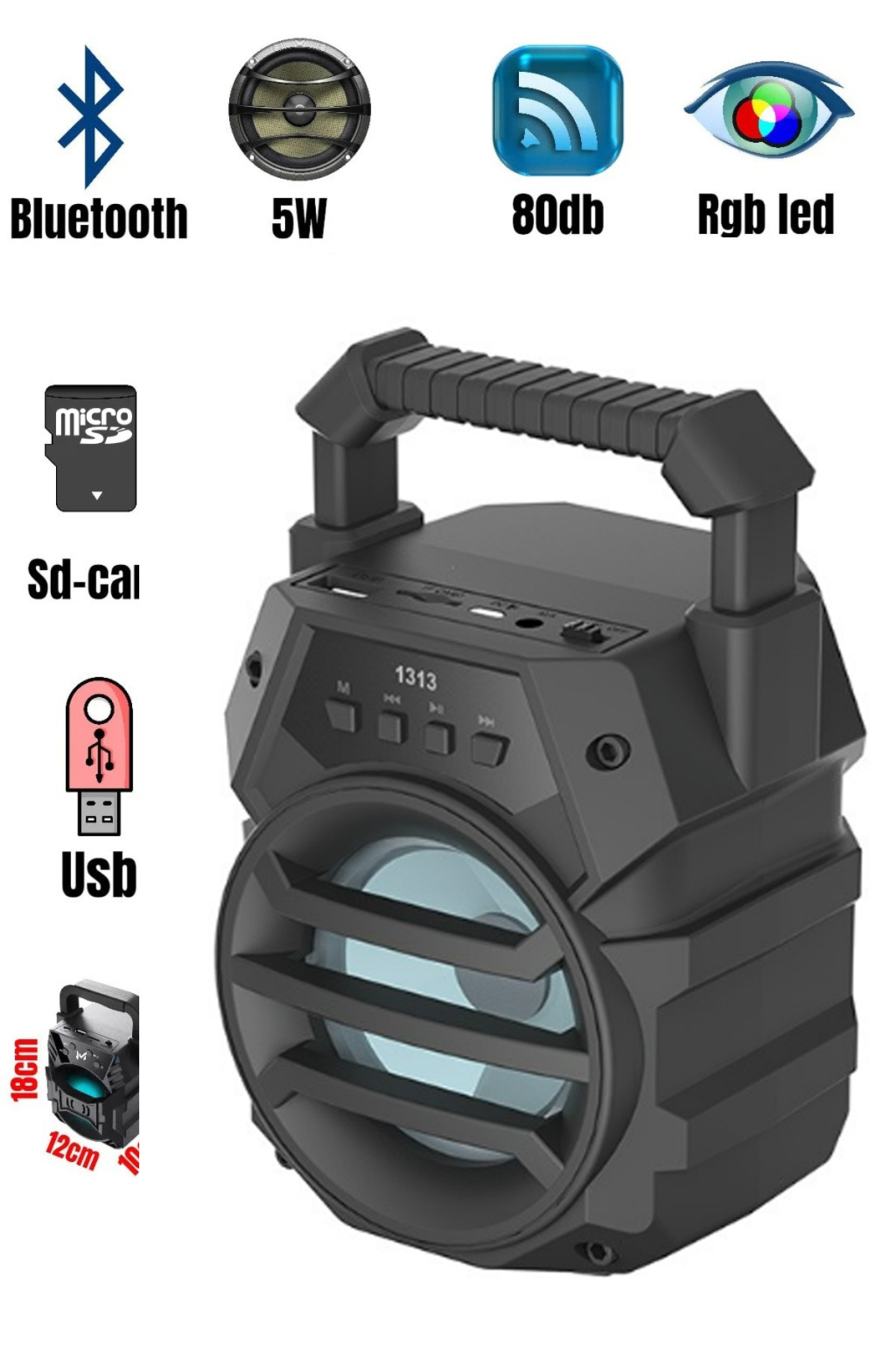inteknoloji PL-4534 BT USB SD 3 İNÇ Led Işıklı Bluetooth Taşınabilir Hoparlör