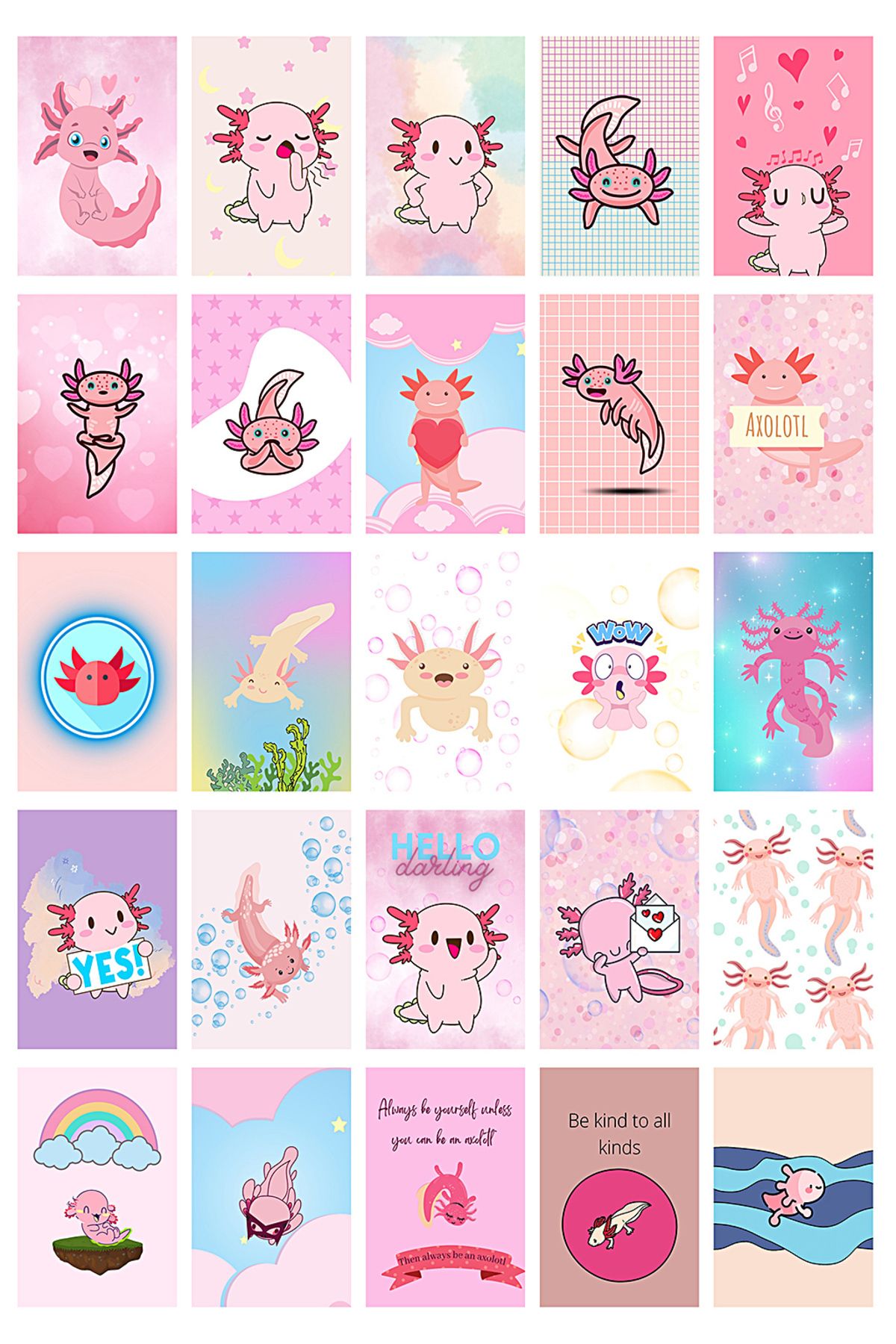 GUGUK-45 Pieces Cute Axolotl Poster Set - with Special Design Box 2