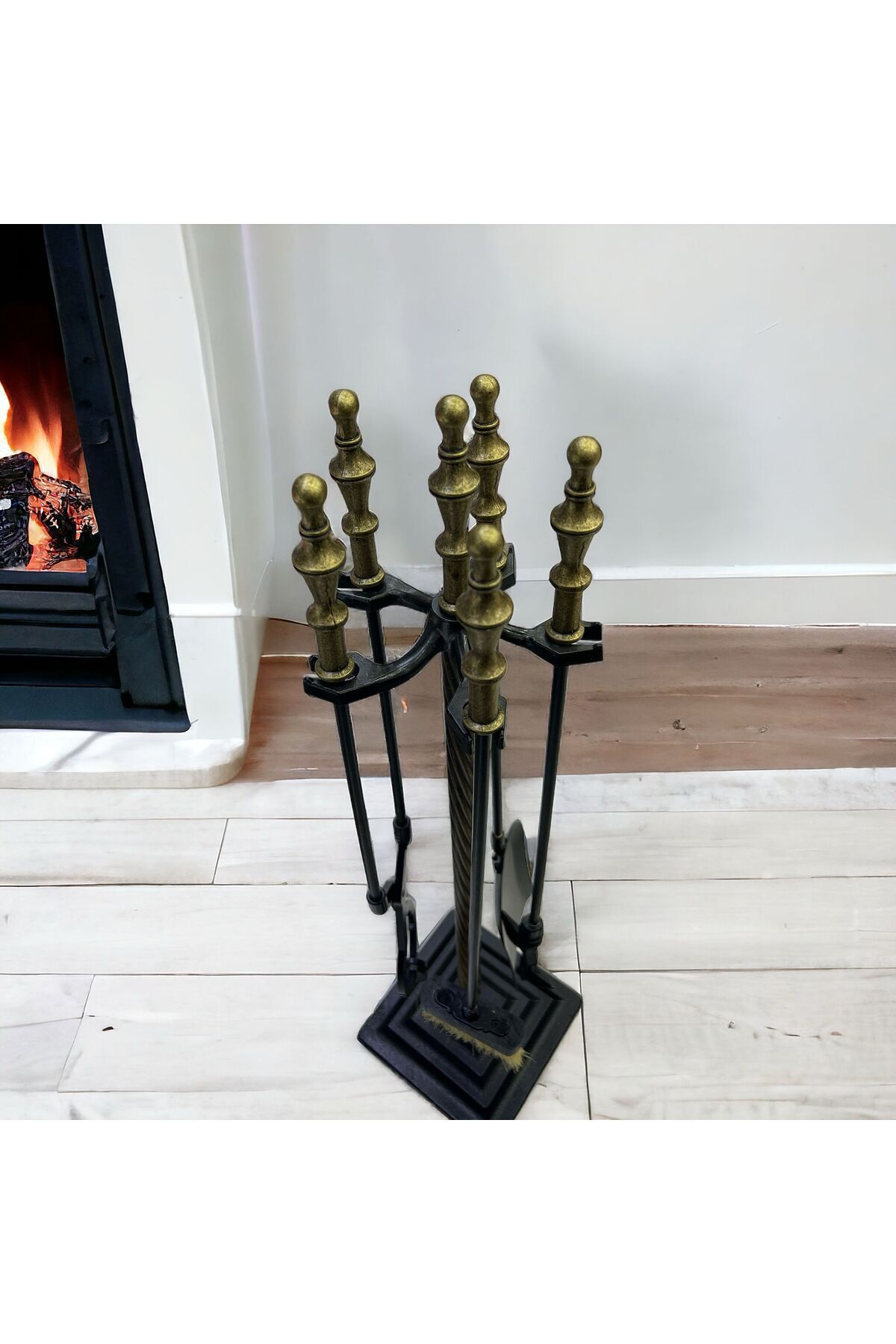 LUCKYHOMES İthal Şömine Maşa Kürek Marpuç Model Döküm Maşa Kürek Seti