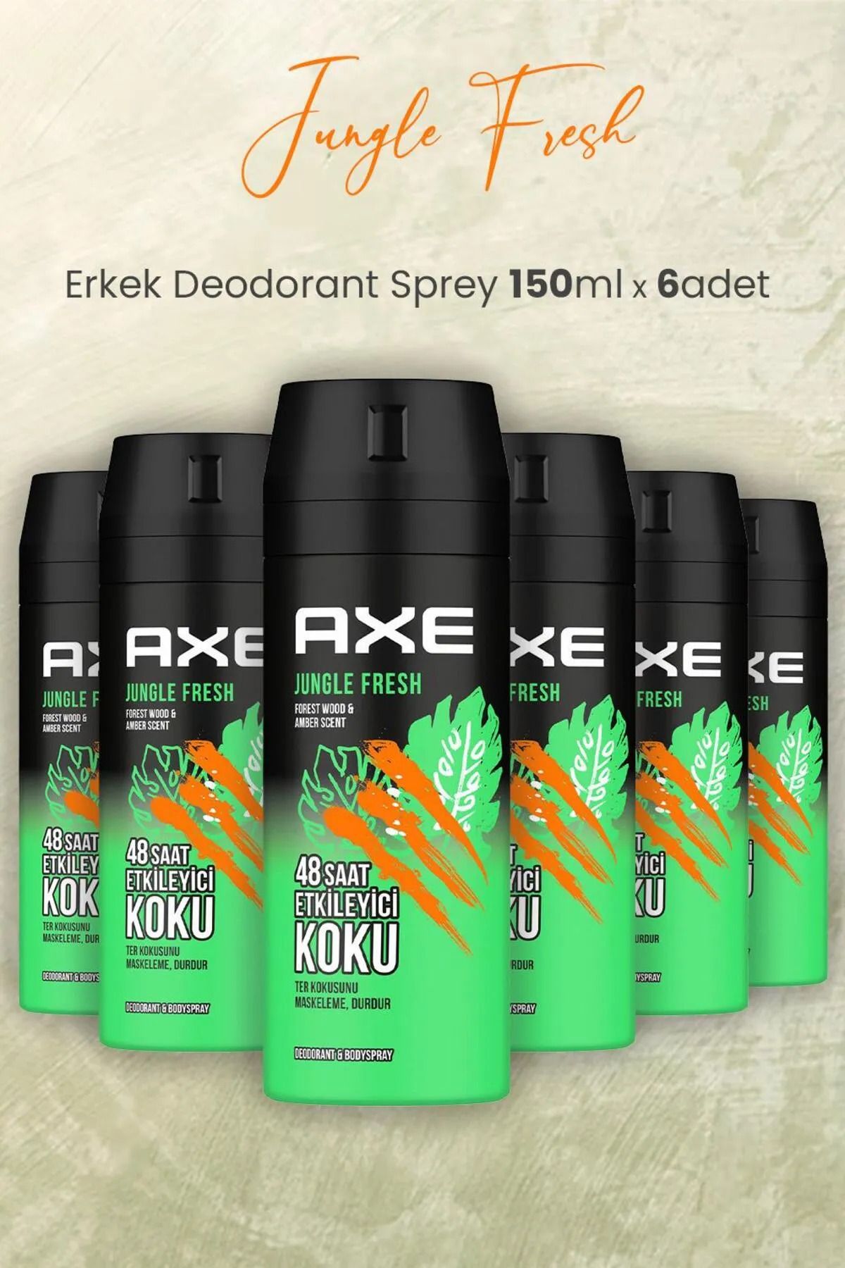 اسپری مردانه دئودورانت Jungle Fresh 48 Hours عطر چشمگیر 150 میلی لیتر * 6 عدد Axe