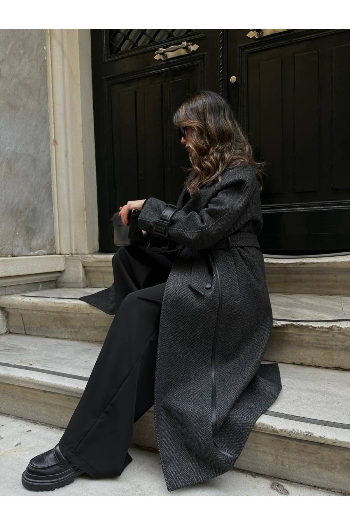 Black TEXTURED PREMIUM COAT WITH SLEEVE DETAIL