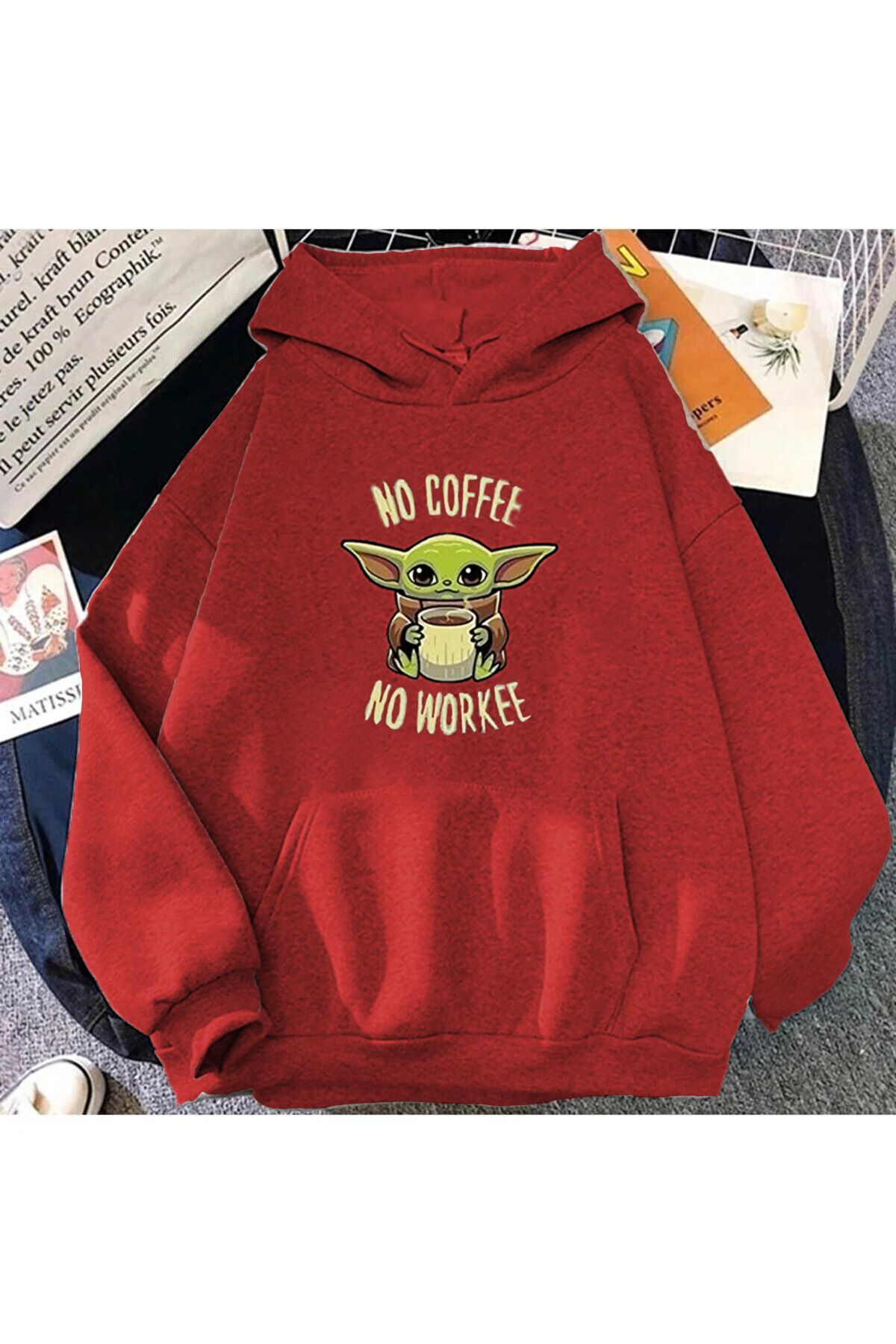 zip moda Baby Yoda No Coffee No Workee Bask l Kapu onlu Sweatshirt Hoodie Fiyat Yorumlar Trendyol