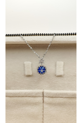 Minimal İnce Zincir Zirkon Taşlı Mavi Frozen Kar Tanesi &Ccedil;elik Kolye - 5