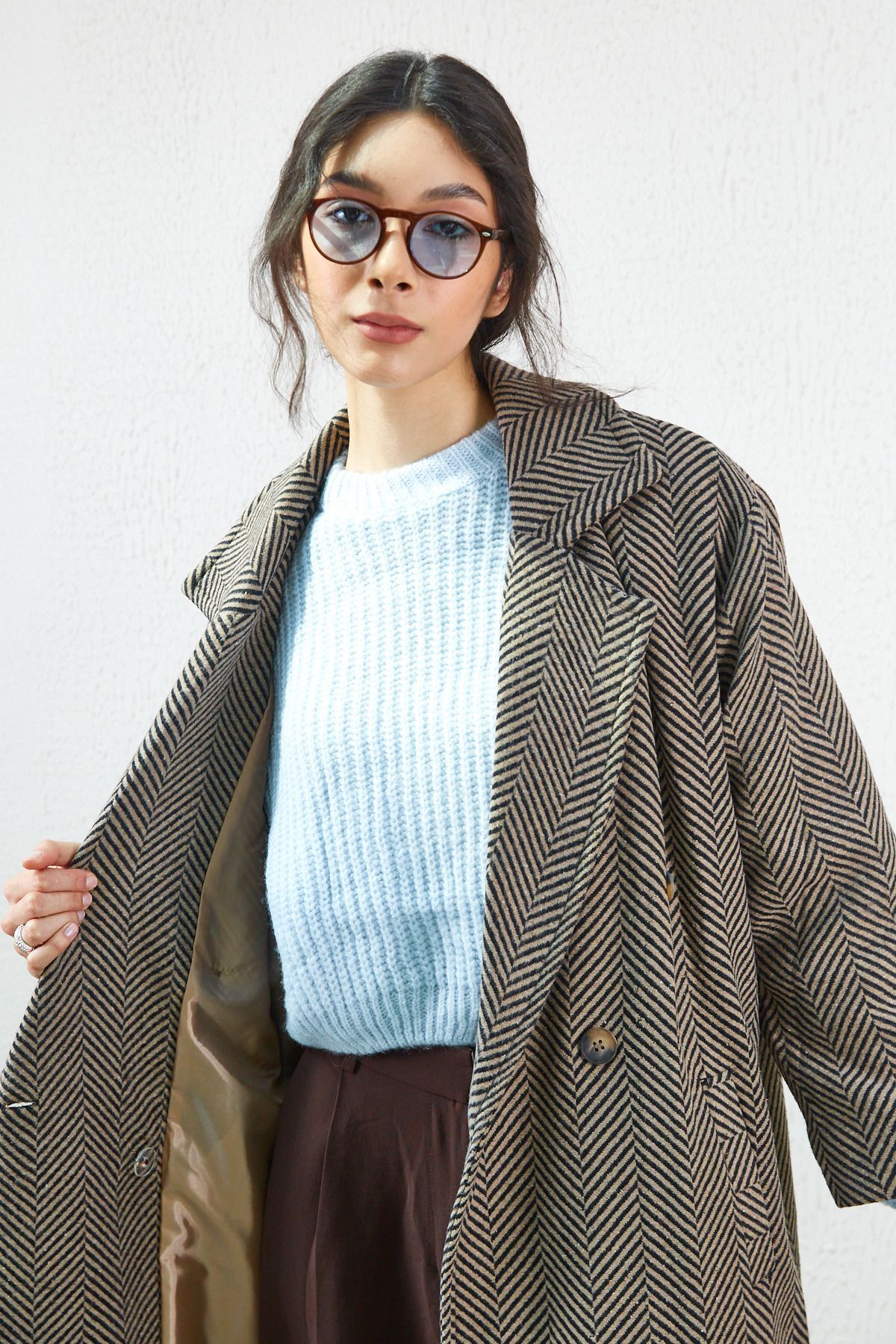 Herringbone Oversize Double Breasted Coat