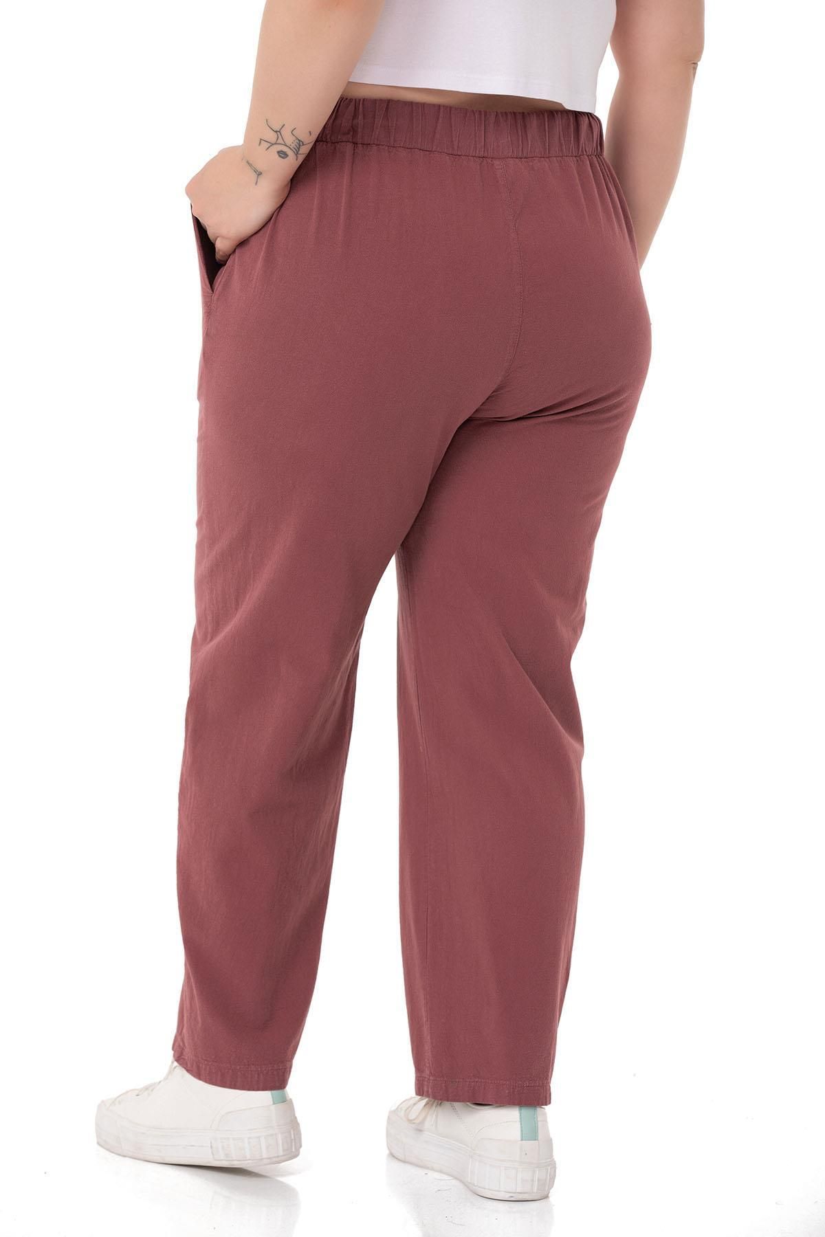 DISENTIS MODEST-Plus Size Plum Trousers with Elastic Waist and Rope Drawstring Detail 3