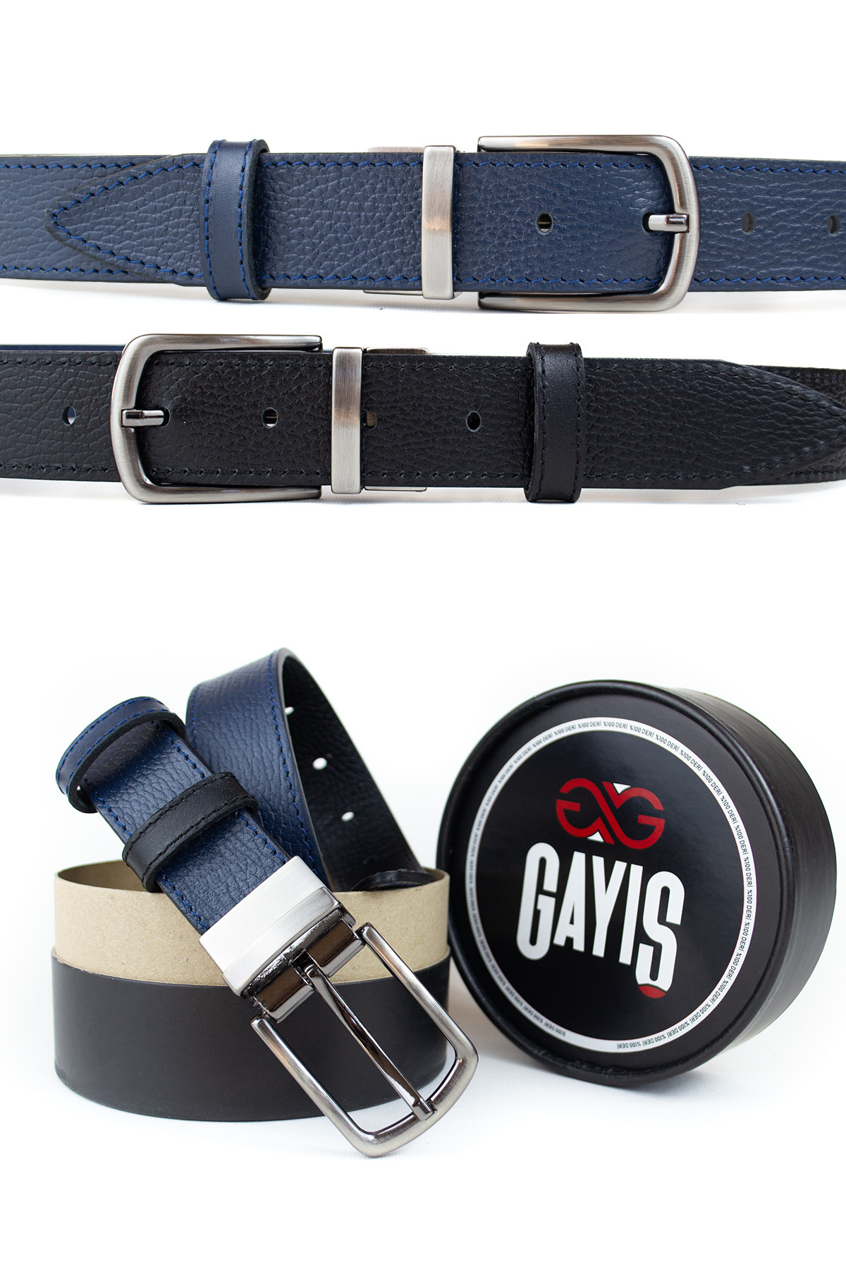 GAYIŞ  Çift Taraflı Dönen Tokalı Hakiki Deri 3.5cm Klasik Erkek Kemeri - Görsel 5