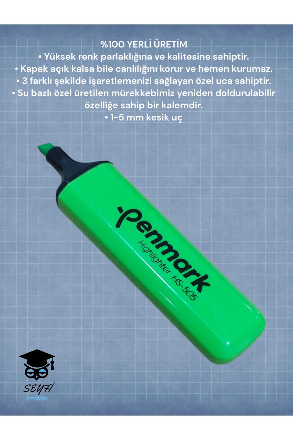 TÜRK MALI FOSFORLU KALEM CANLI RENKLER DOLDURULABİLİR İŞARETLEME KALEMİ HİGHLİGHTER