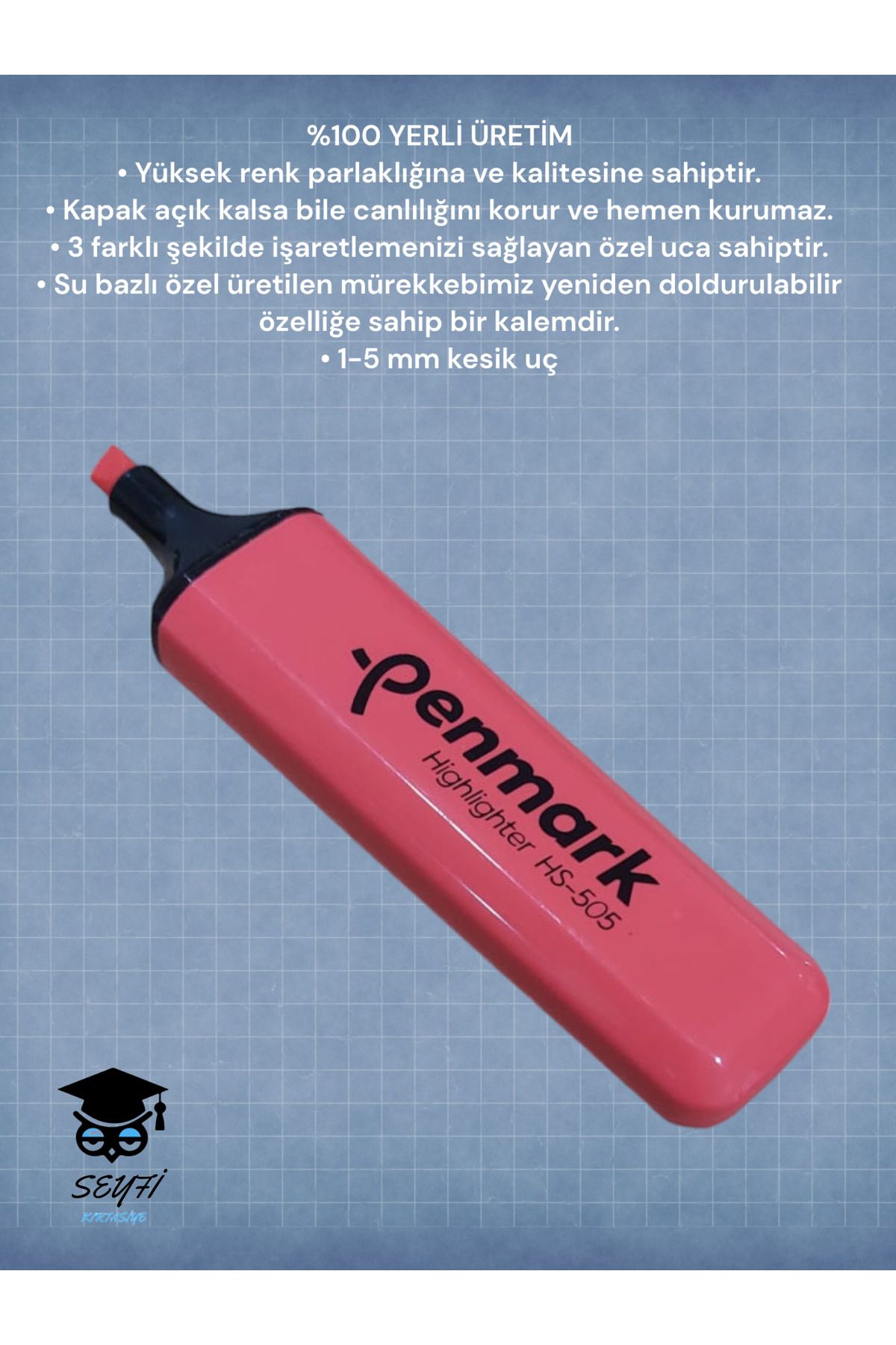 TÜRK MALI FOSFORLU KALEM CANLI RENKLER DOLDURULABİLİR İŞARETLEME KALEMİ HİGHLİGHTER