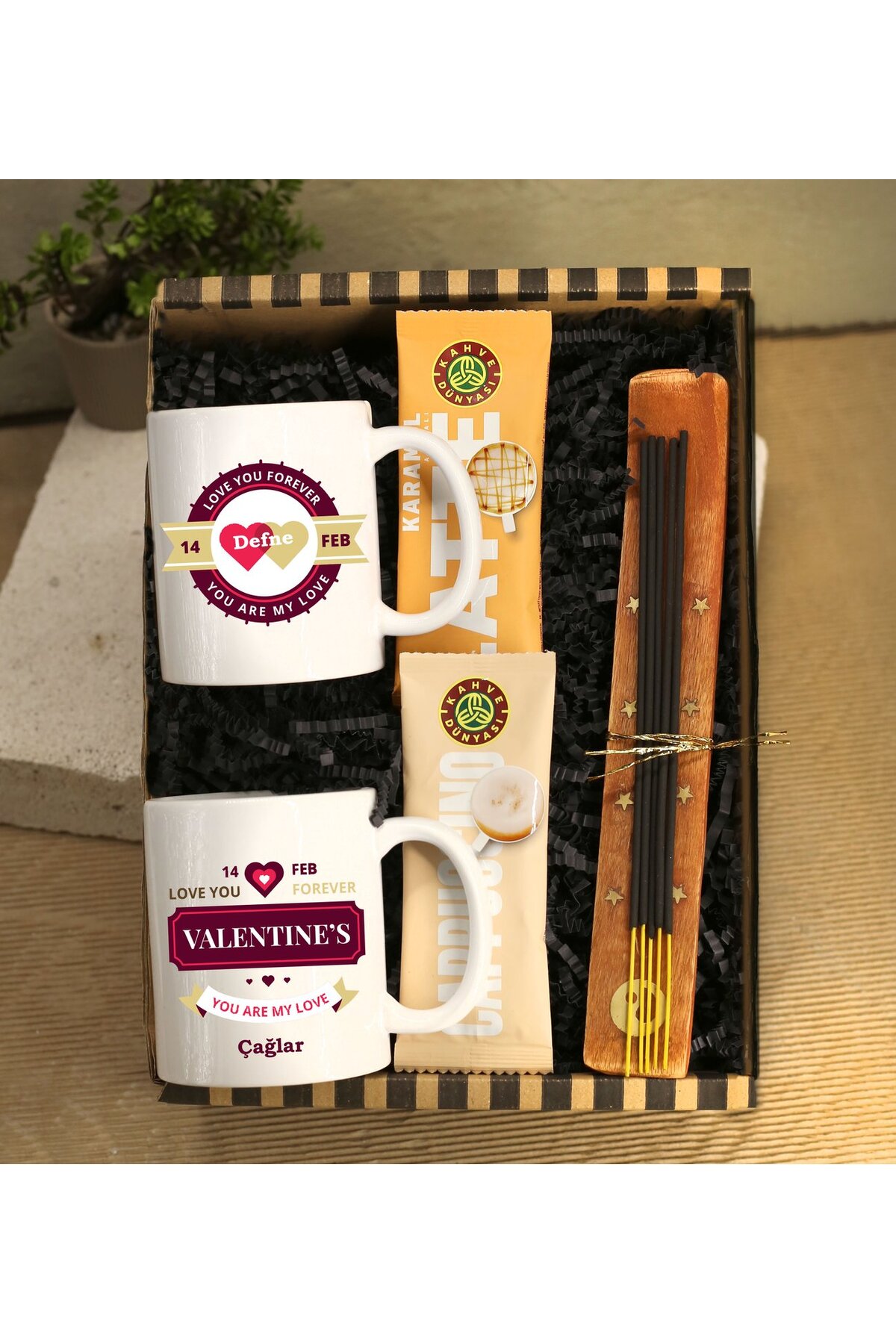 Personalized 2-Piece Printed Cups & Coffee World Latte & Incense Gift Set FOR VALENTINE'S DAY