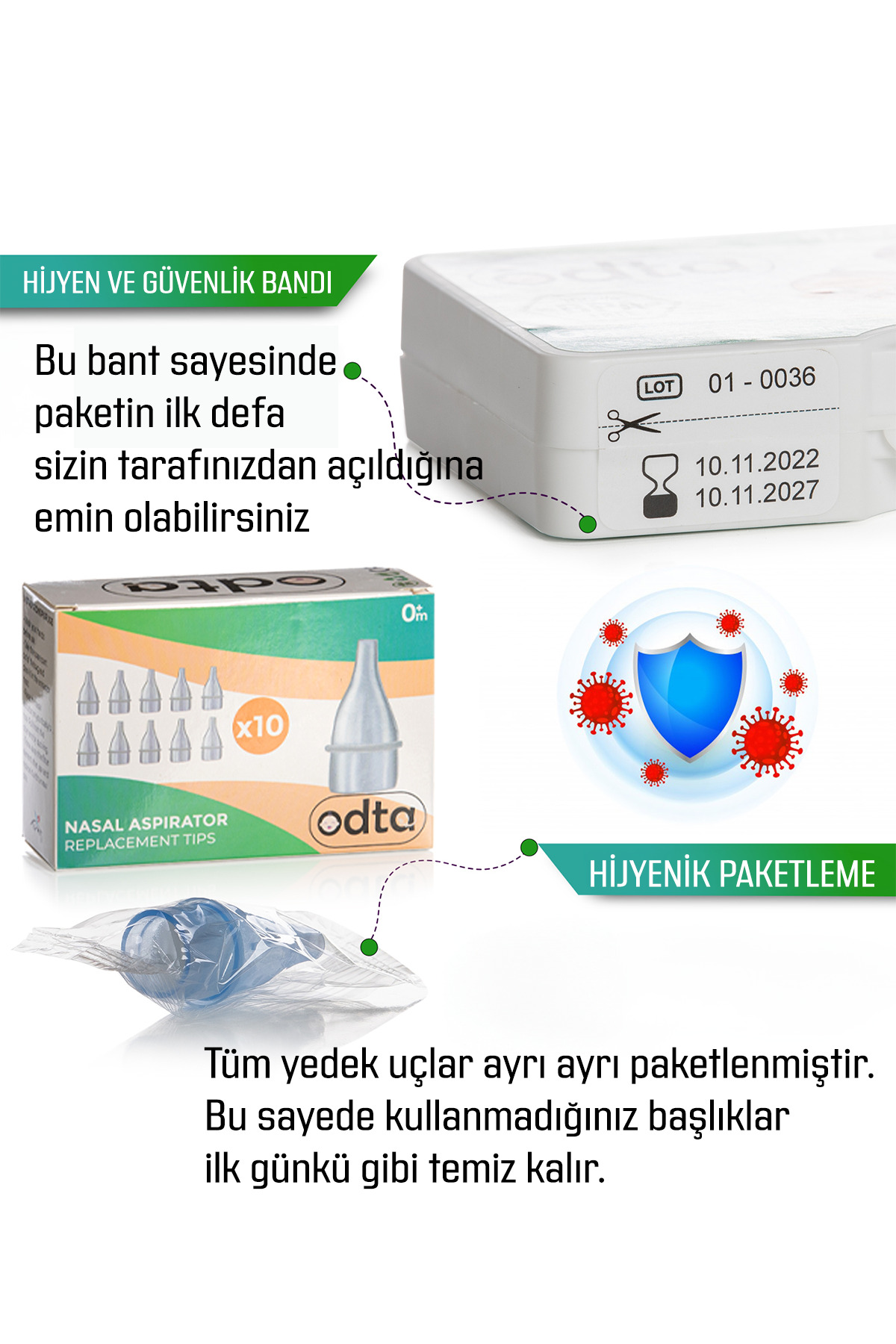 ODTA Tüm Markalarla Uyumlu Bebek Burun Aspiratörü 20 Adet Yedek Ucu | Nazal Aspiratör Ucu fotoğrafı 3 (önizleme)