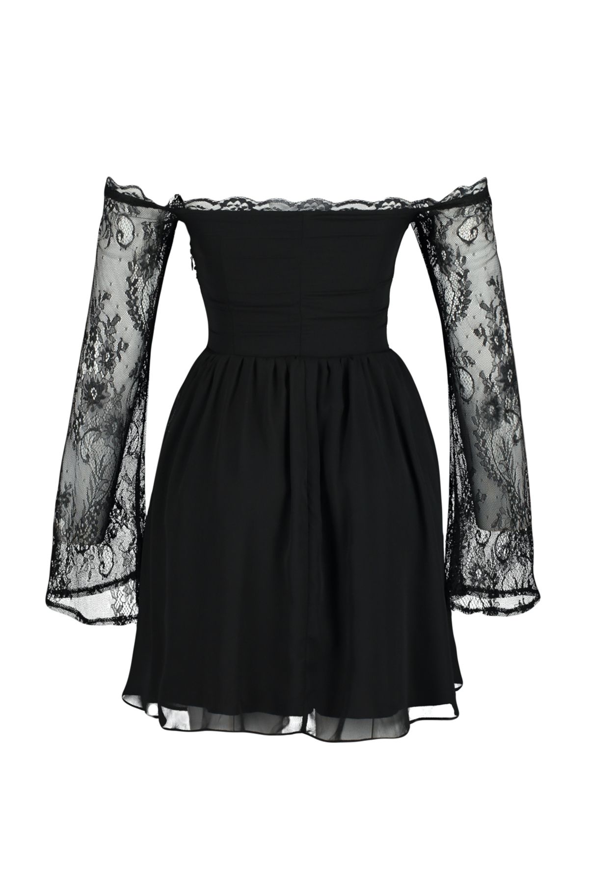 Eyelash lace sleeve chiffon midi skater dress sales