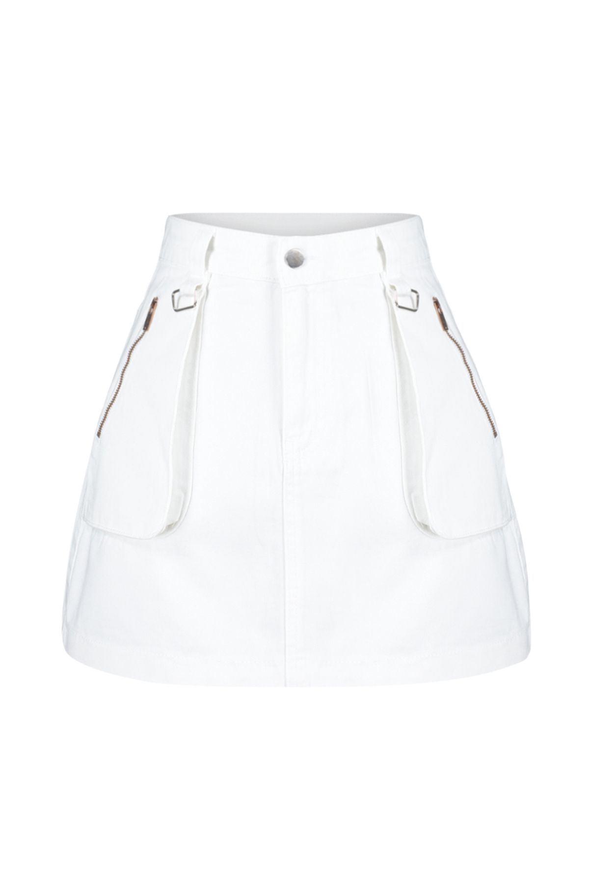White denim skirt with zipper best sale