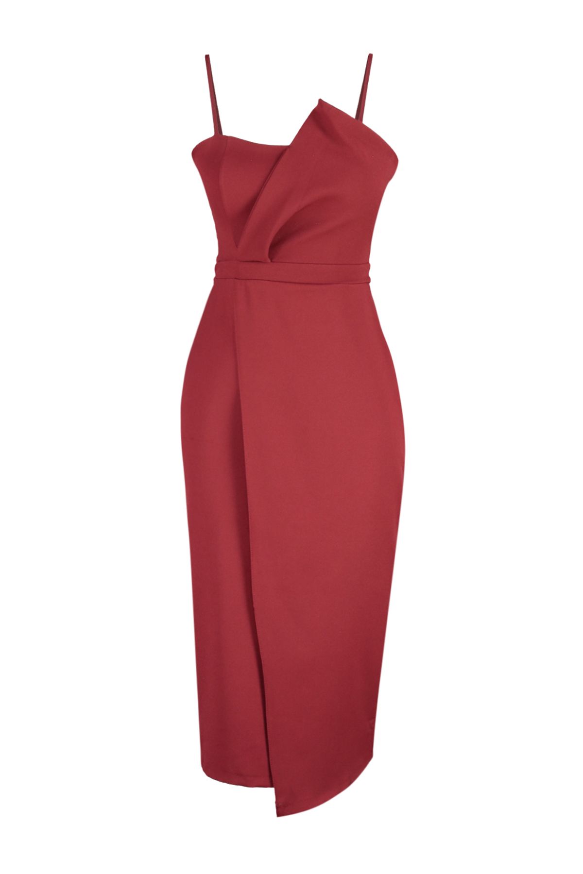 Trendyol Collection-Бордова двобортна ткана вечірня сукня в обтяжку TPRSS19FZ0136 9
