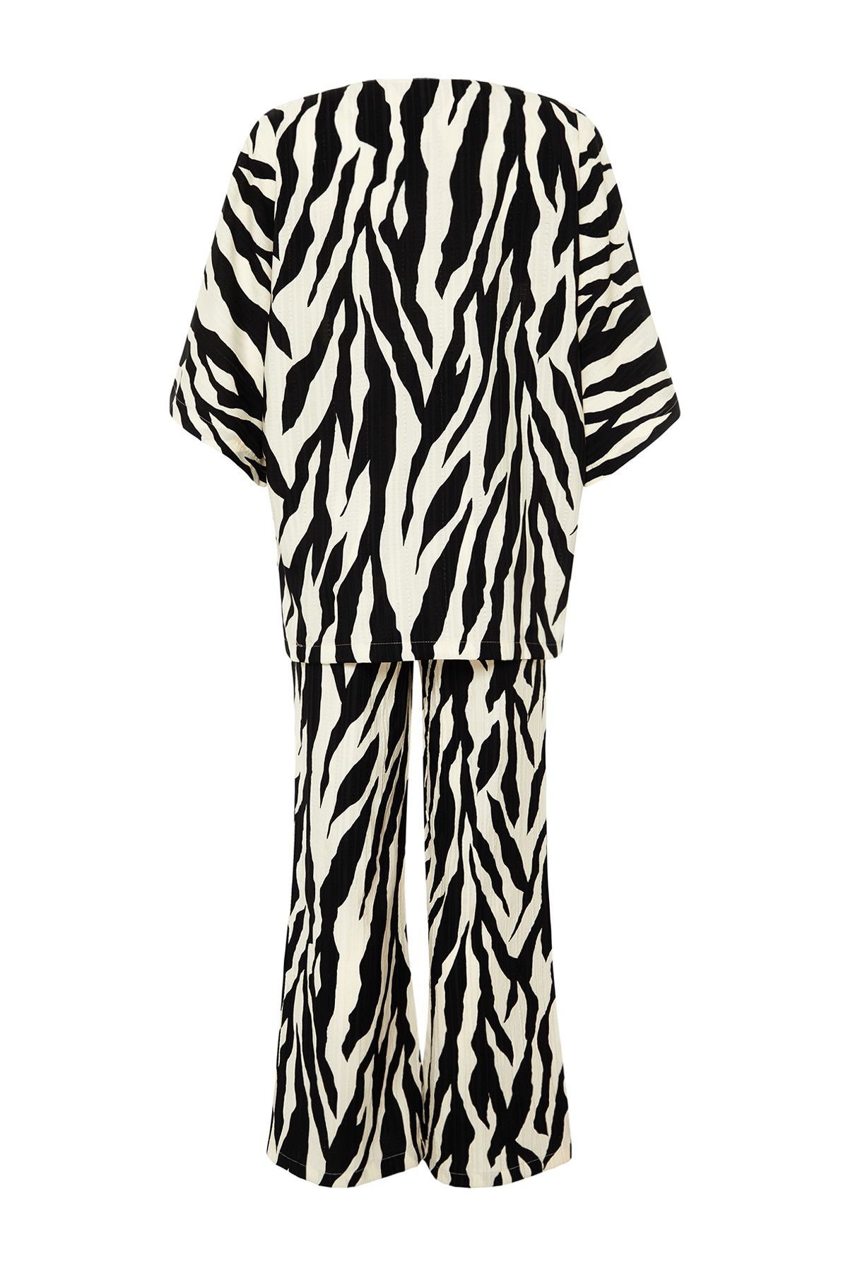 Trendyol Modest-Mink Three Quarter Sleeve Zebra Patterned Tunic Trousers Woven Bottom Top Set TCTSS24US00020 8