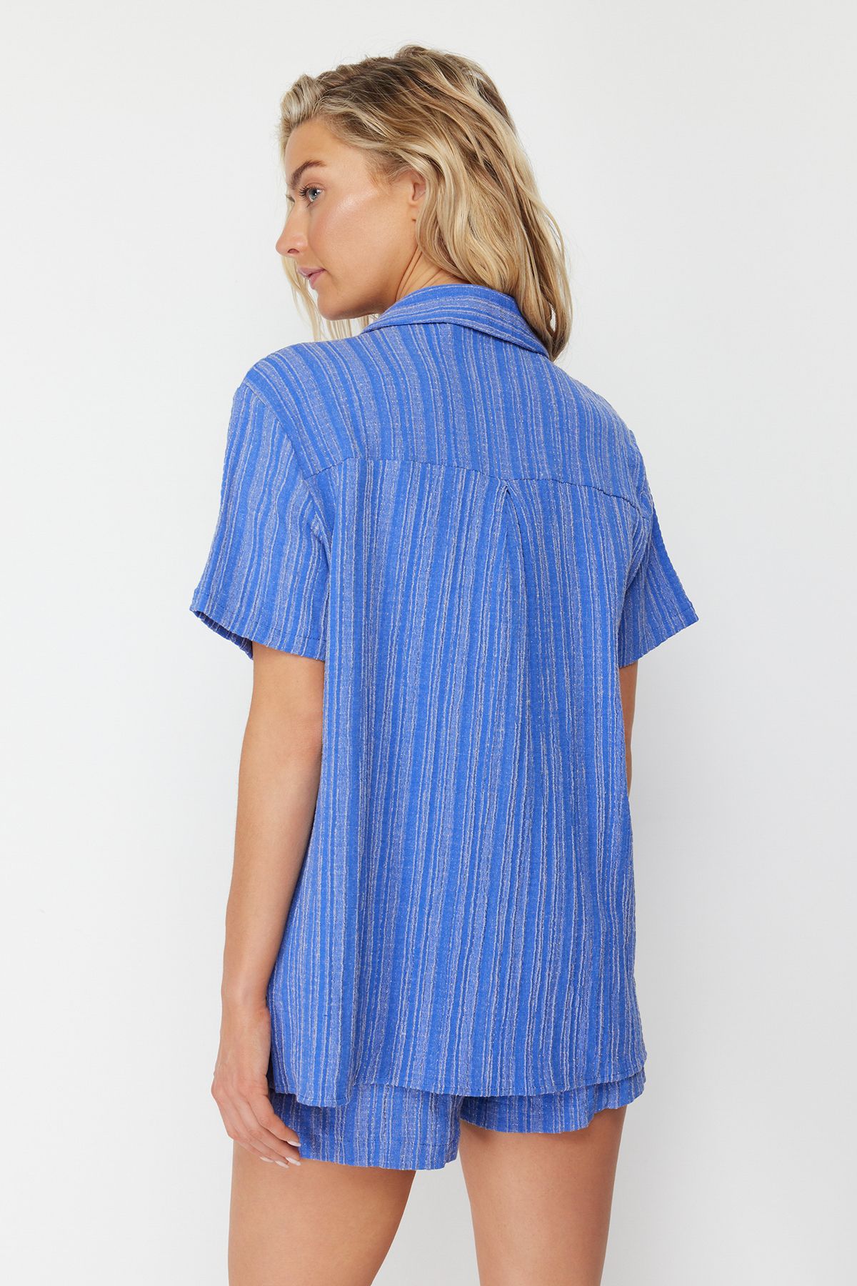 Trendyol Collection-Темно-синій пляжний комплект з лляної сорочки та сорту TBESS23AU00054 6