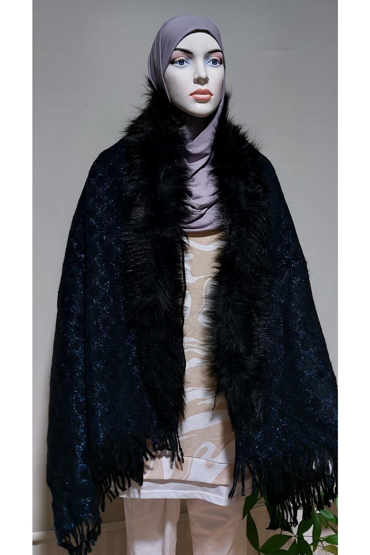 Navy faux sale fur wrap