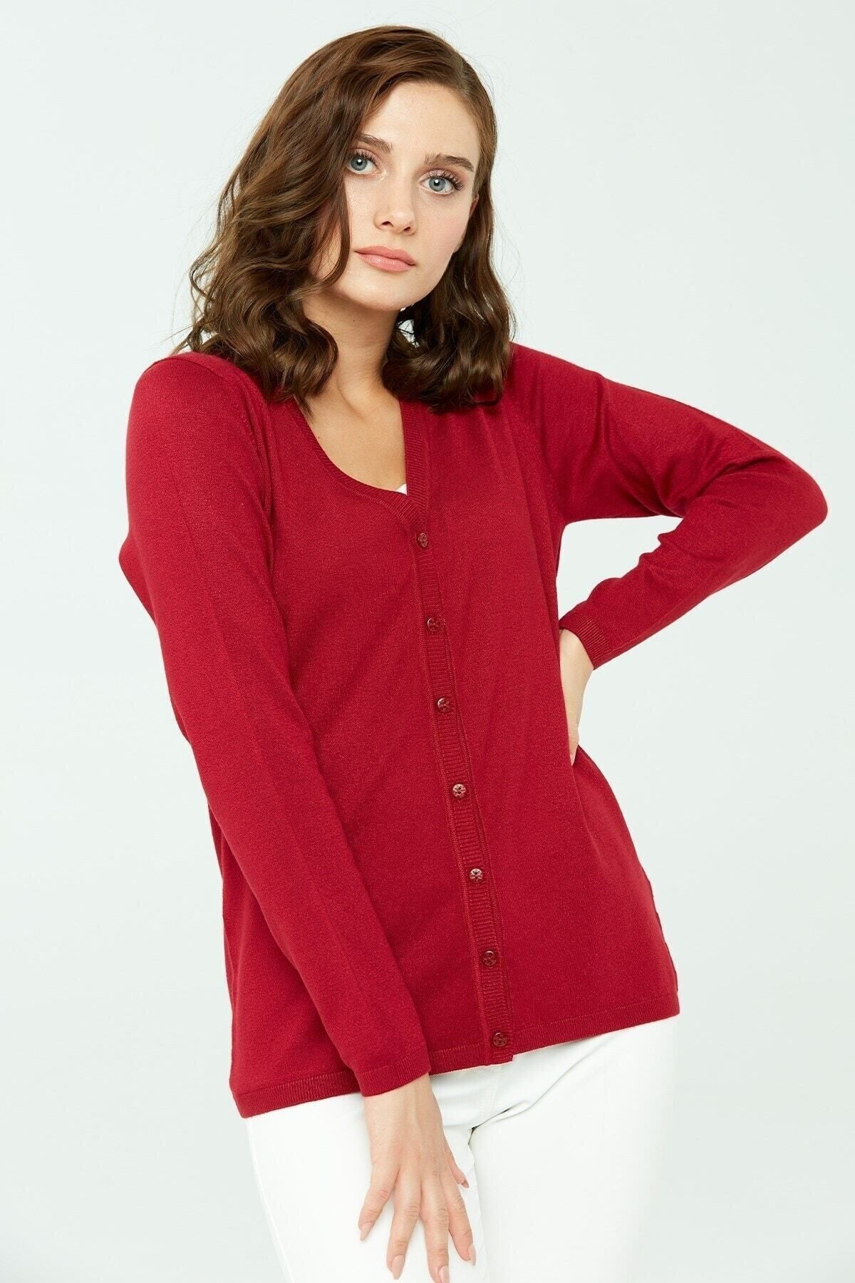 Desen Triko Women s Lycra Basic Long Sleeve V Neck Cardigan Dark